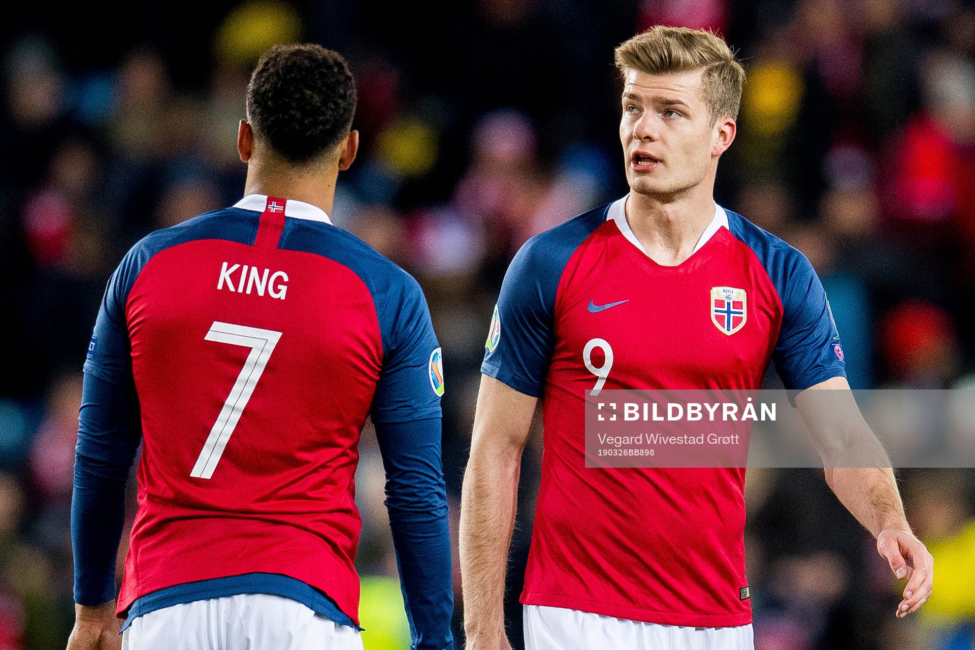 Joshua King and Alexander Sørloth of Norway look dejected