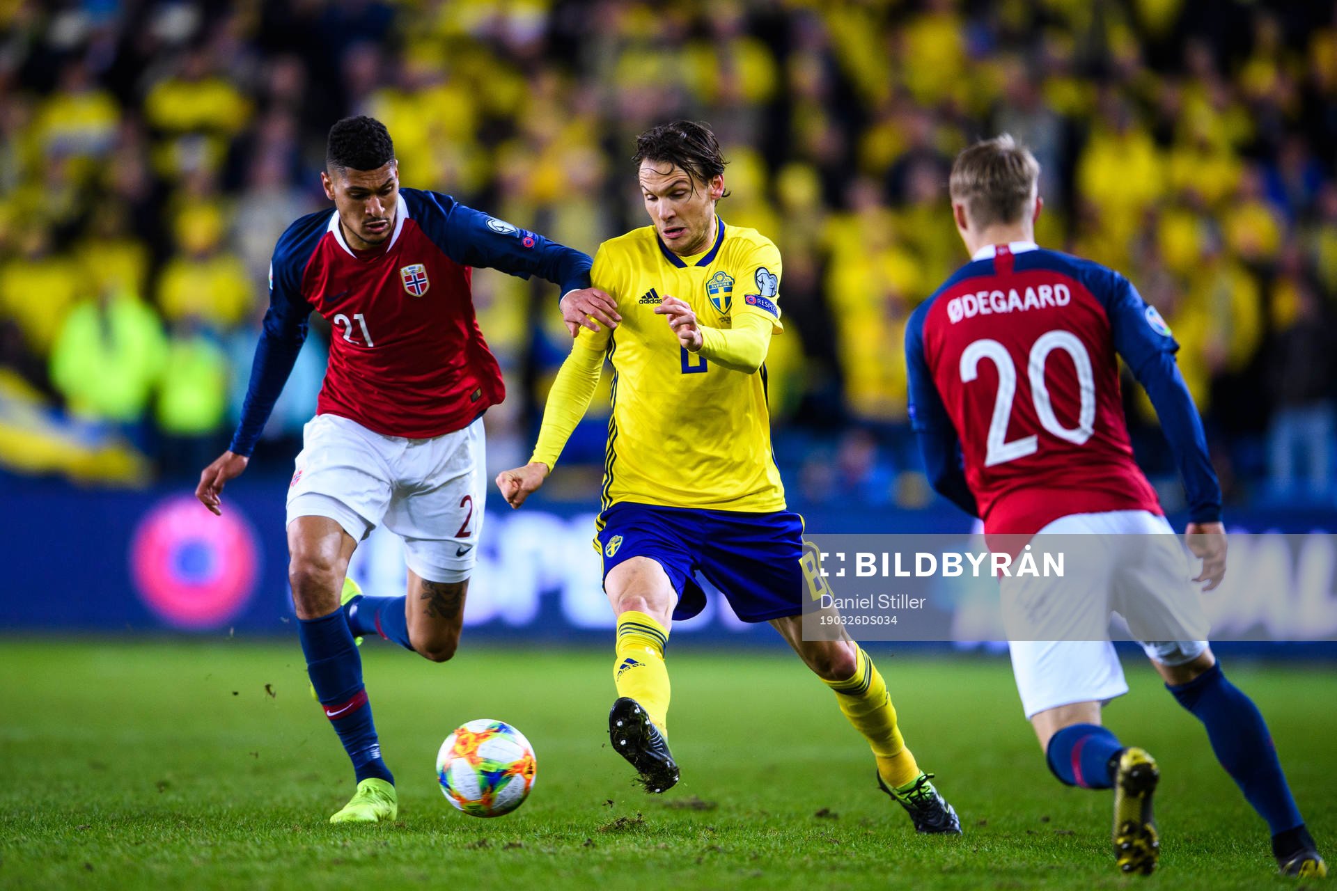 Bjørn Maars Johnsen and Martin Ødegaard of Norway against