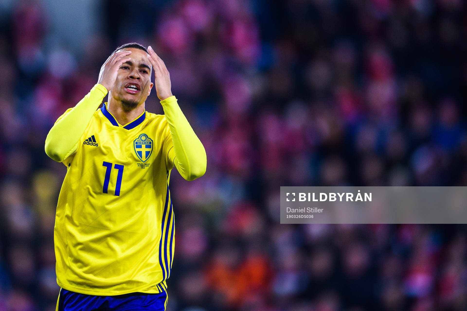Robin Quaison of Sweden looks dejected