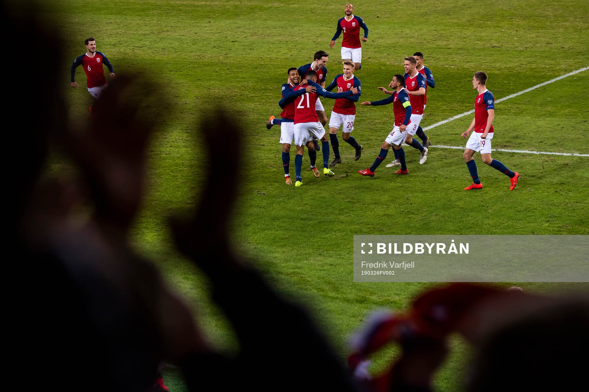 Bjørn Maars Johnsen of Norway celebrates with his teammates