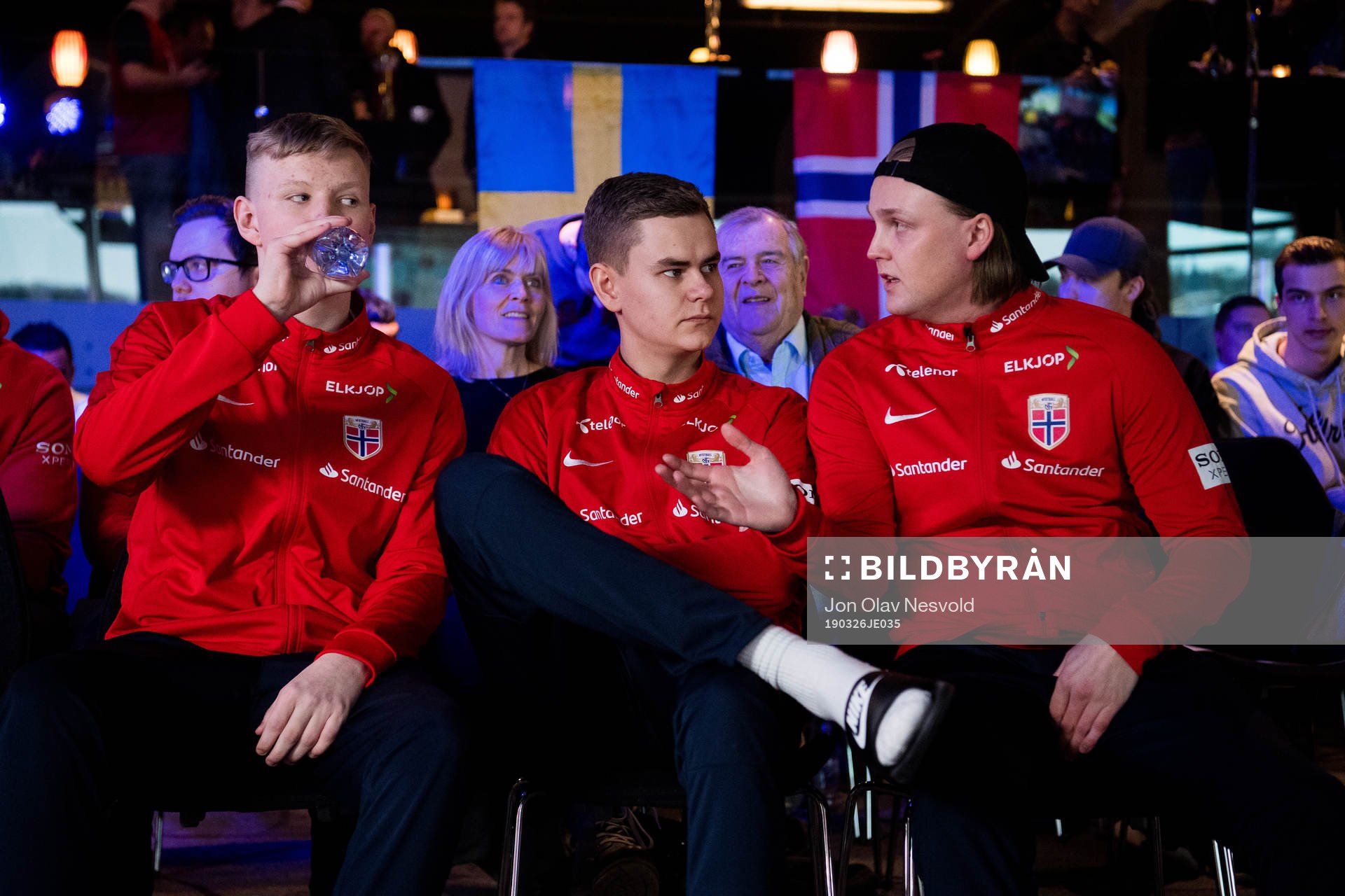 Magnus Myrhaug Kristiansen, Anders Rasmussen and Sondre Voktor of Norway during the e-football friendly match between Norway and Sweden on March 26, 2019 in Oslo.