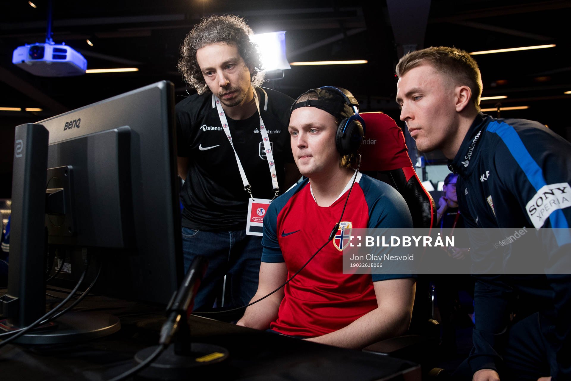 Sondre Voktor of Norway and Marius Hjerpseth, coach of Norway, during the e-football friendly match between Norway and Sweden on March 26, 2019 in Oslo.