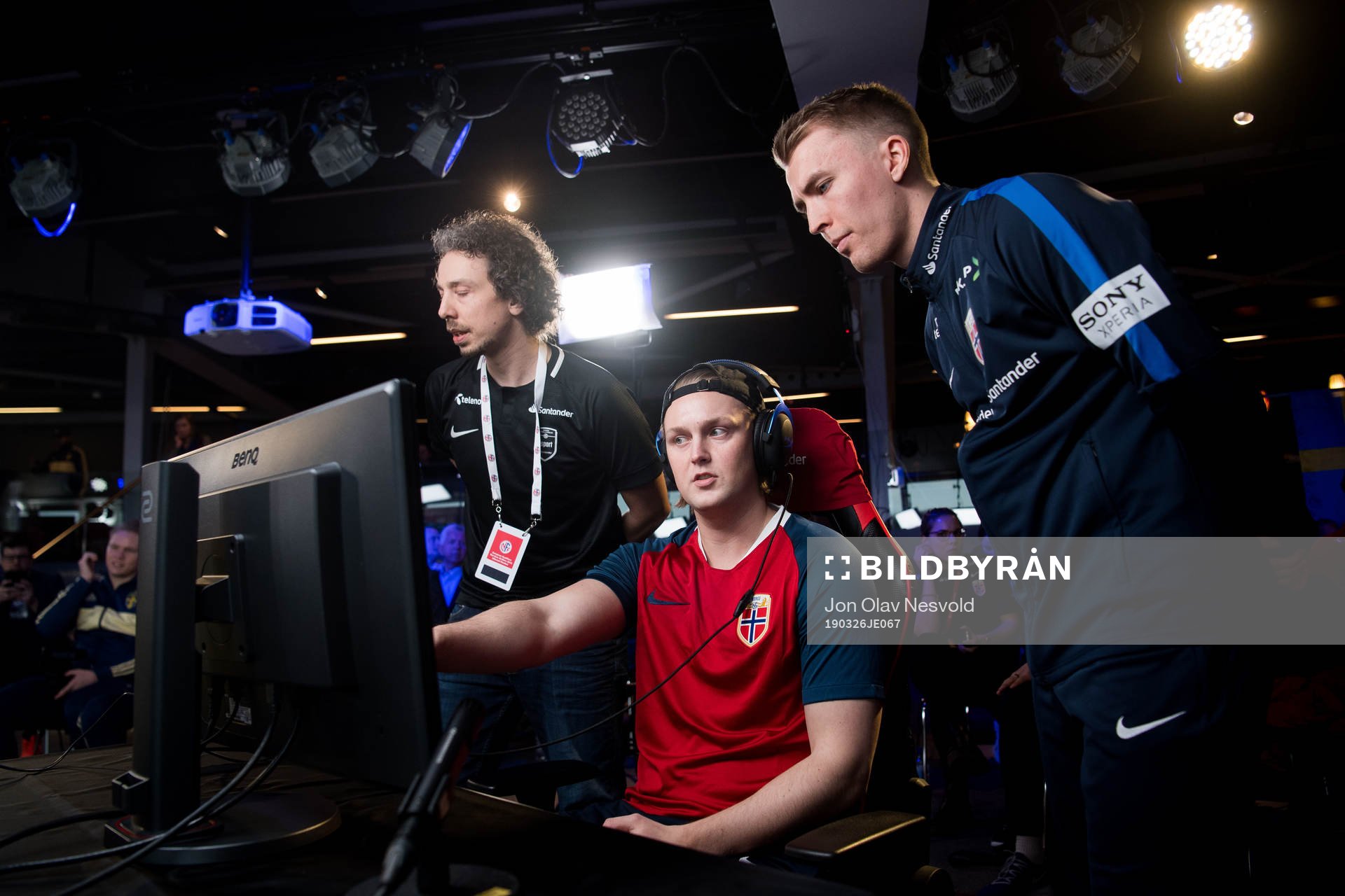Sondre Voktor of Norway and Marius Hjerpseth, coach of Norway, during the e-football friendly match between Norway and Sweden on March 26, 2019 in Oslo.