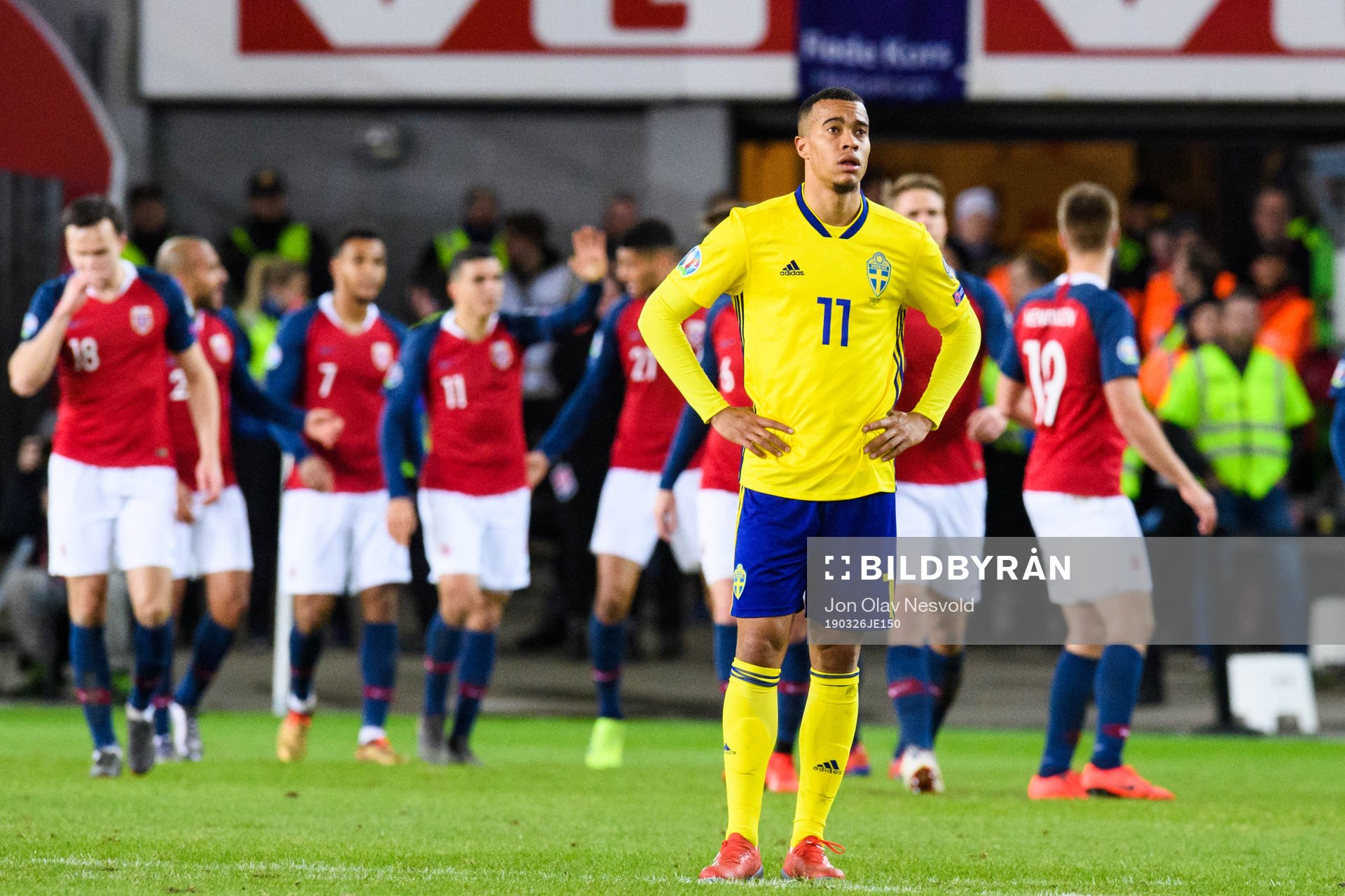 Robin Quaison of Sweden looks dejected