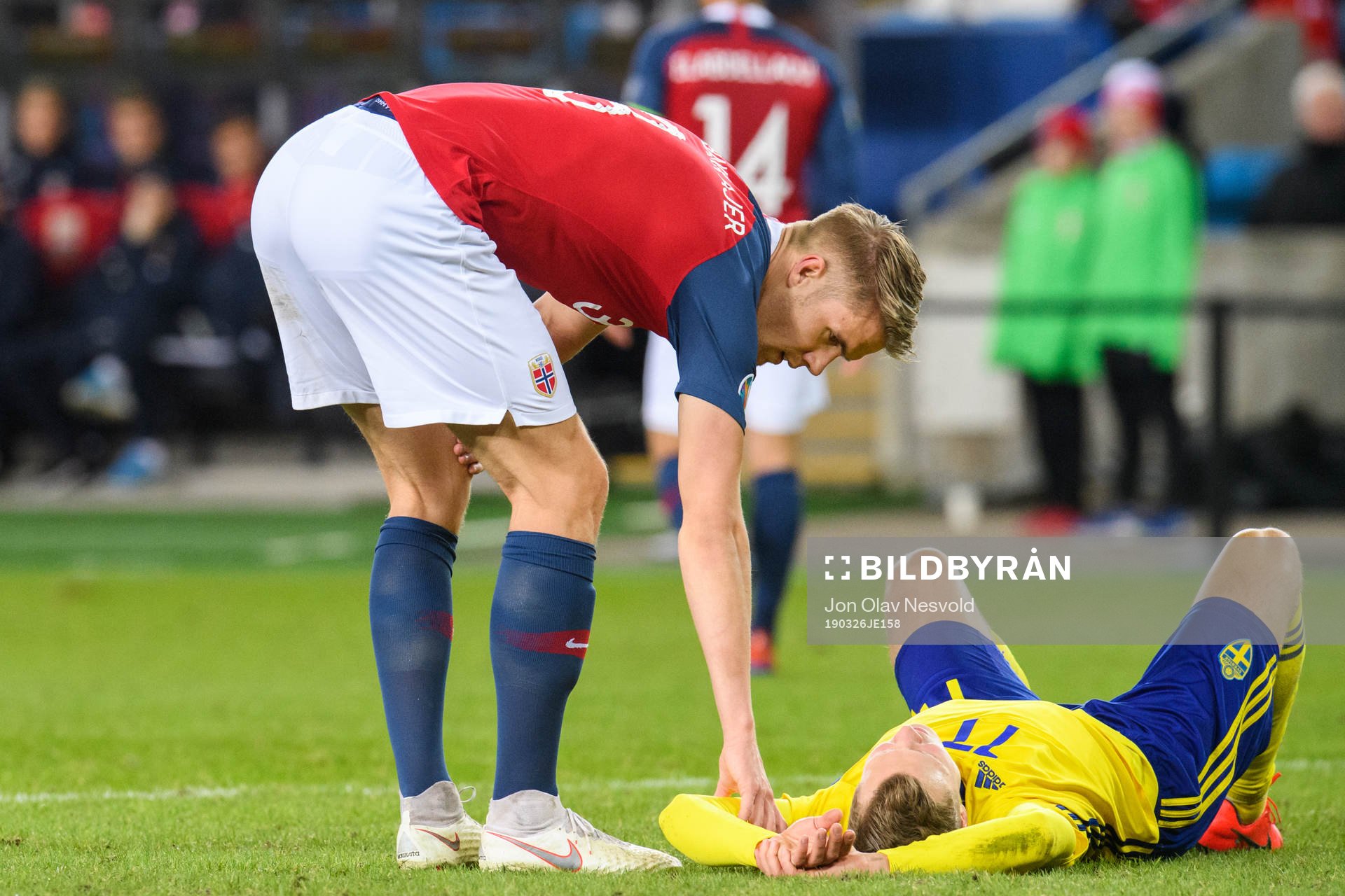 Kristoffer Ajer of Norway and Viktor Claesson of Sweden