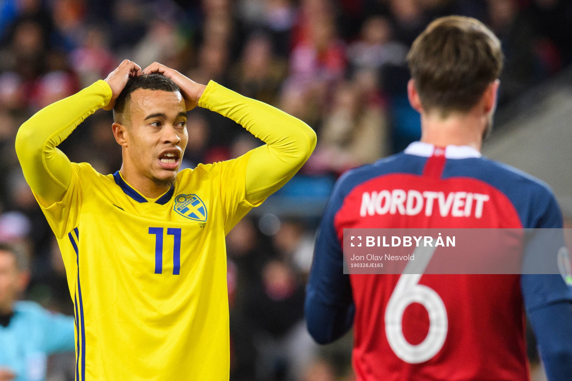 Robin Quaison of Sweden looks dejected