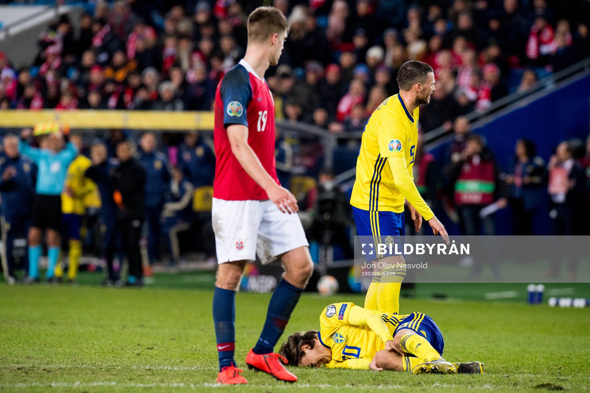 Kristoffer Olsson of Sweden with an injury