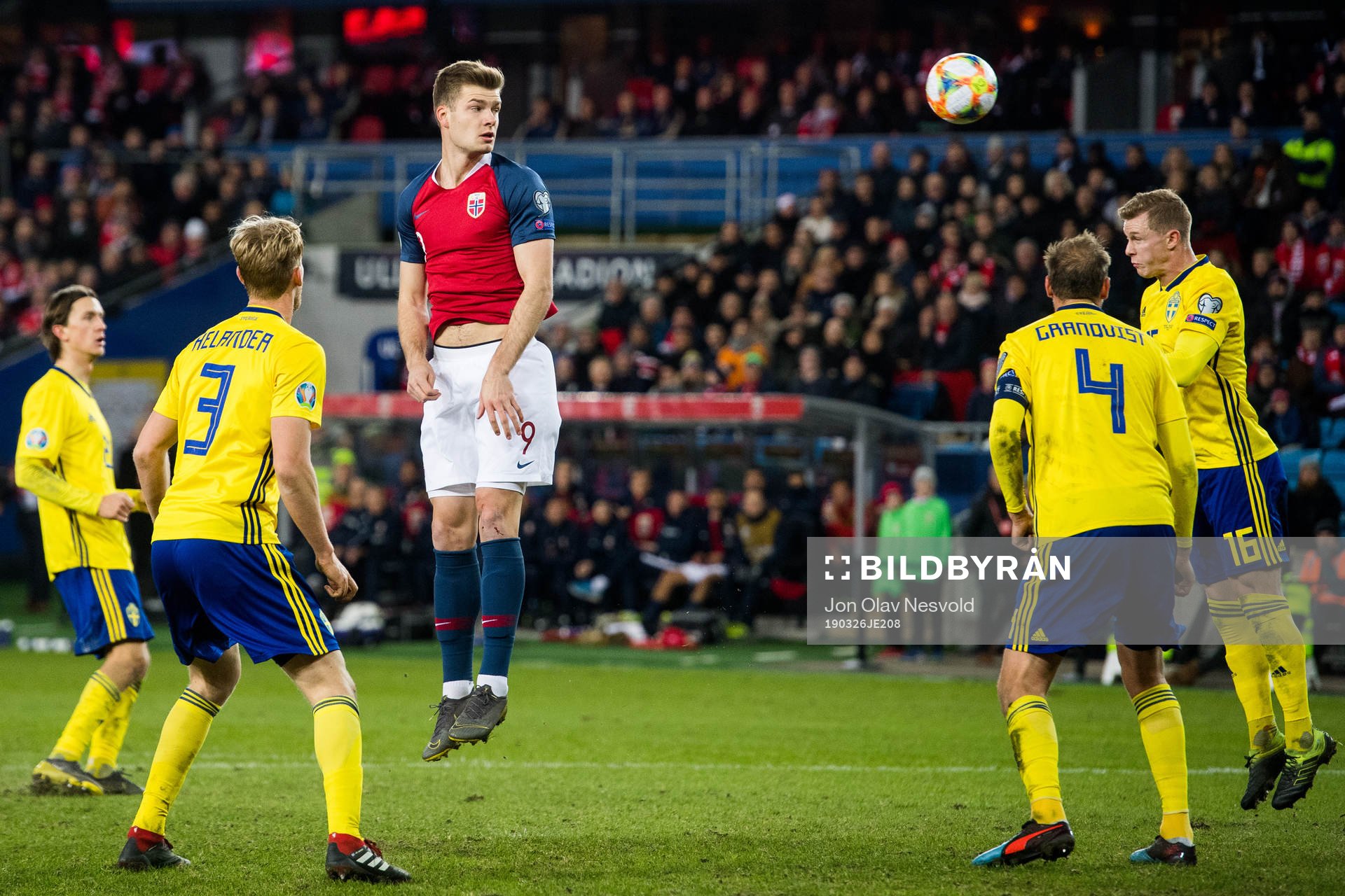 Alexander Sørloth of Norway and Emil Krafth of Sweden