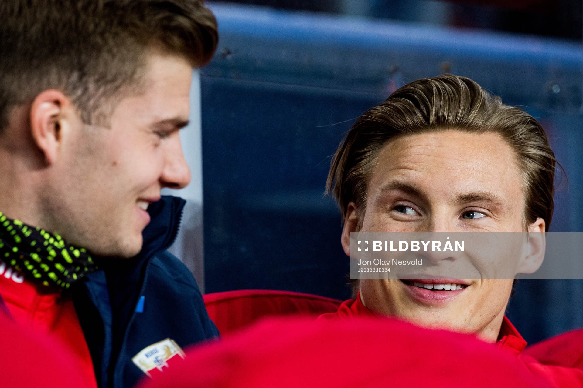 Alexander Sørloth and Jonas Svensson of Norway