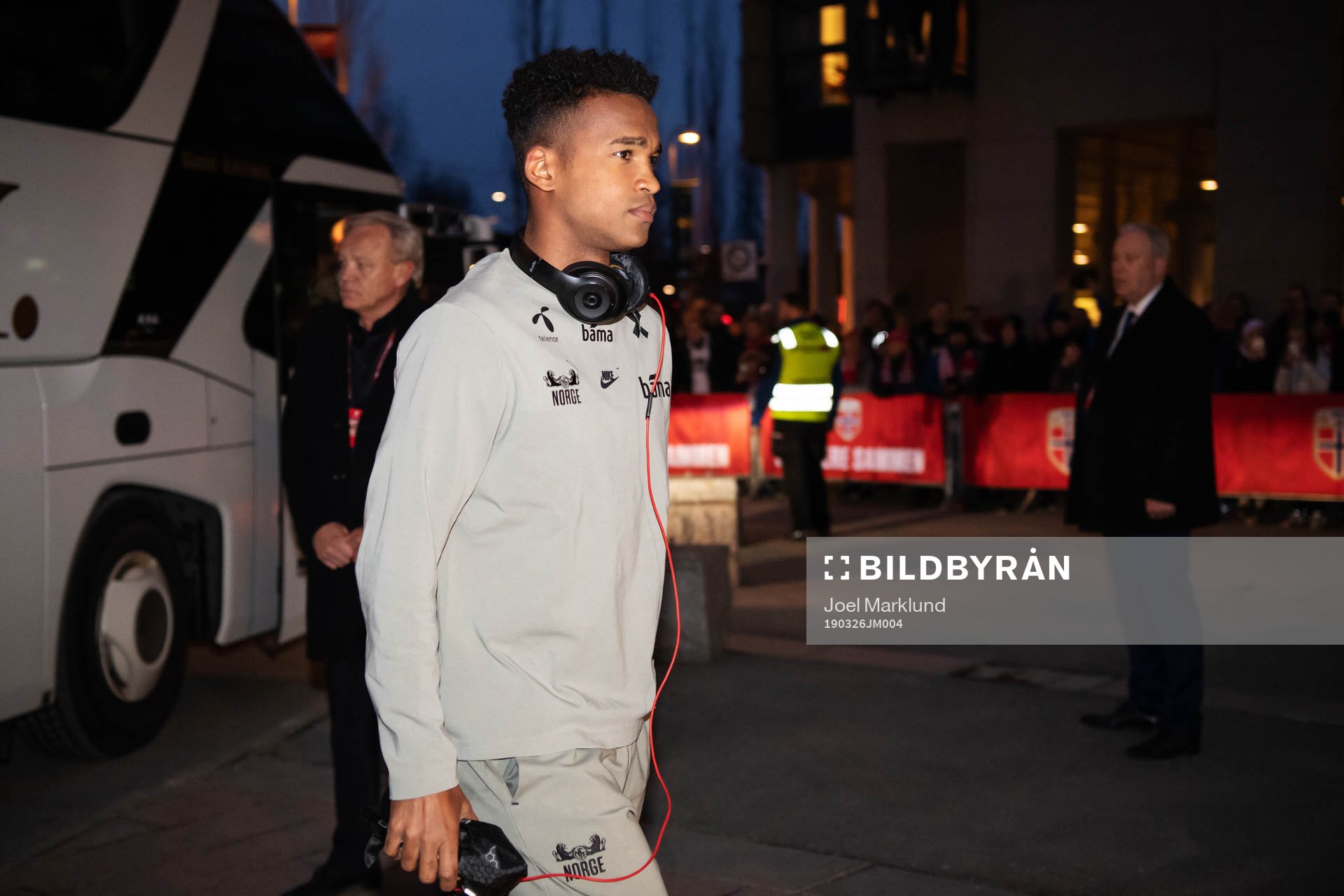 Ola Kamara of Norway arrives to the UEFA Euro qualifier