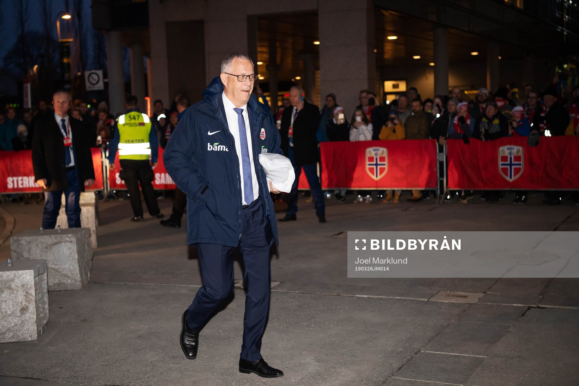 Lars Lagerbäck, head coach of Norway, arrives to the arena