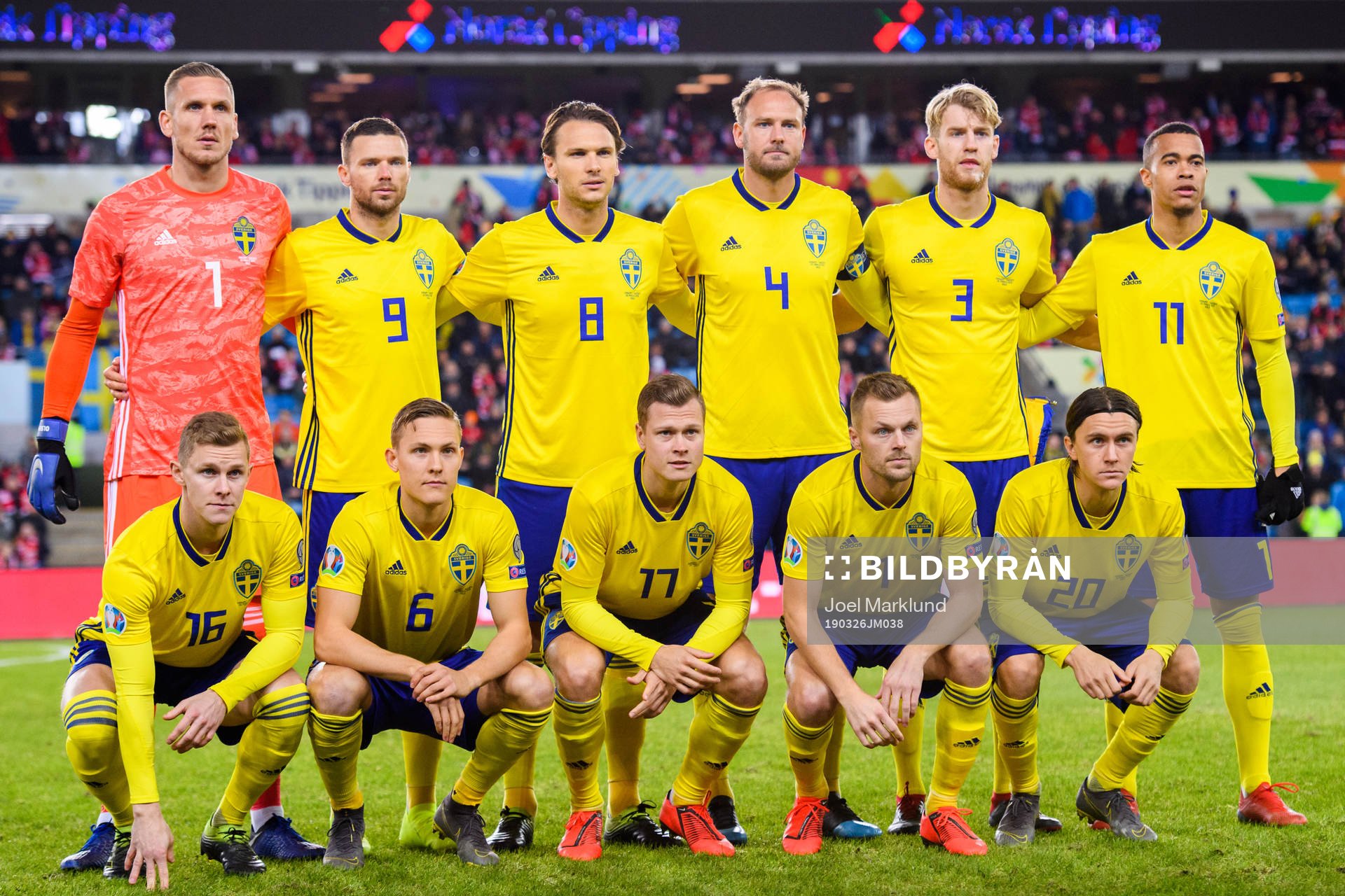 2nd row goalkeeper Robin Olsen, Marcus Berg, Albin Ekdal,