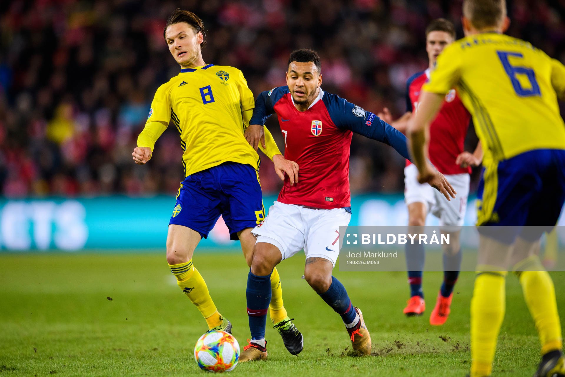 Albin Ekdal of Sweden and Joshua King of Norway
