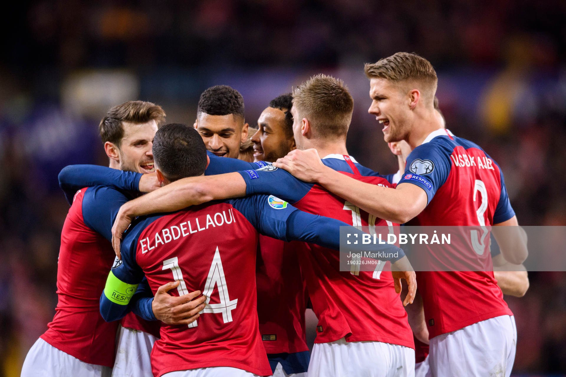 Bjørn Maars Johnsen of Norway celebrates with teammates