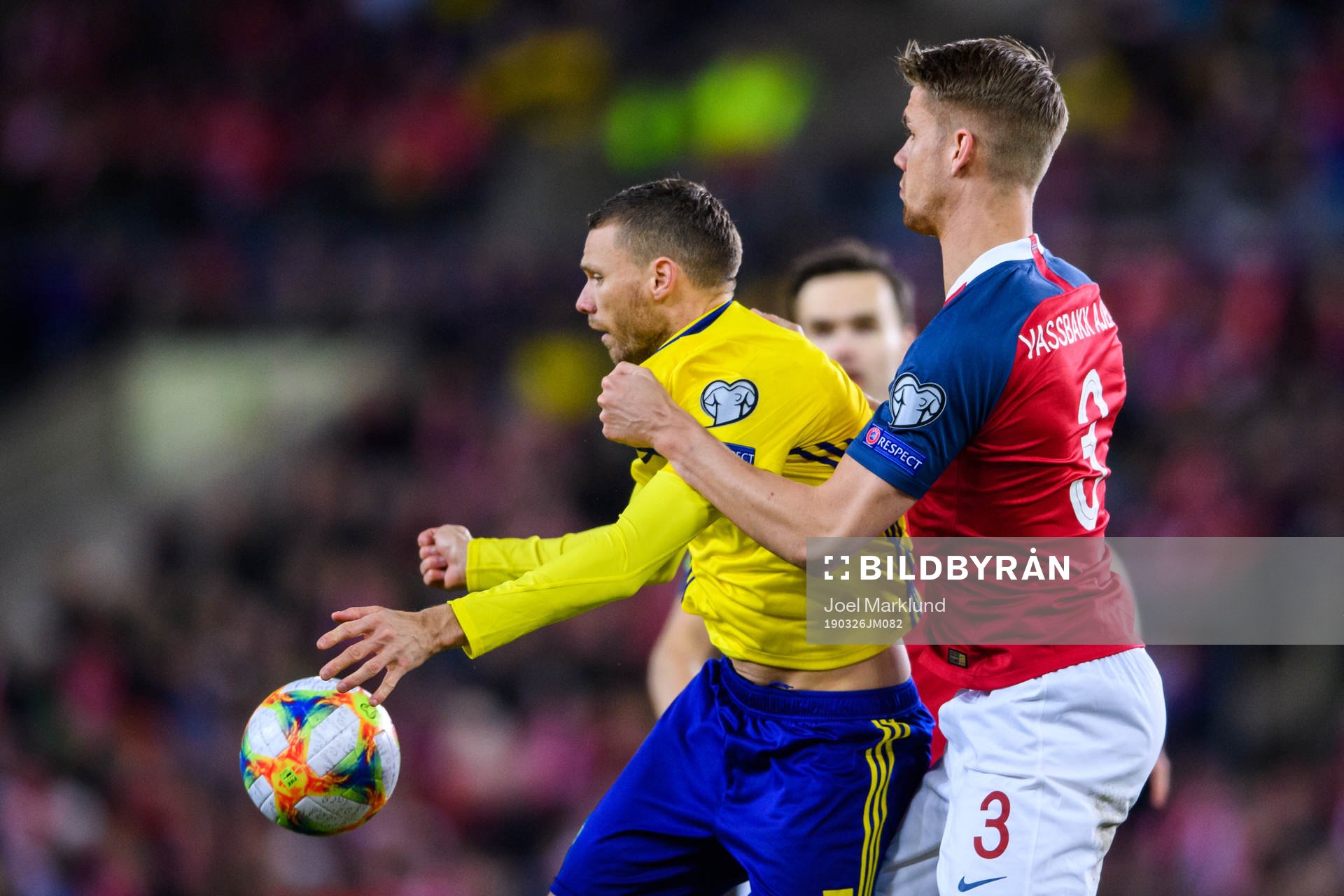 Marcus Berg of Sweden and Kristoffer Ajer of Norway
