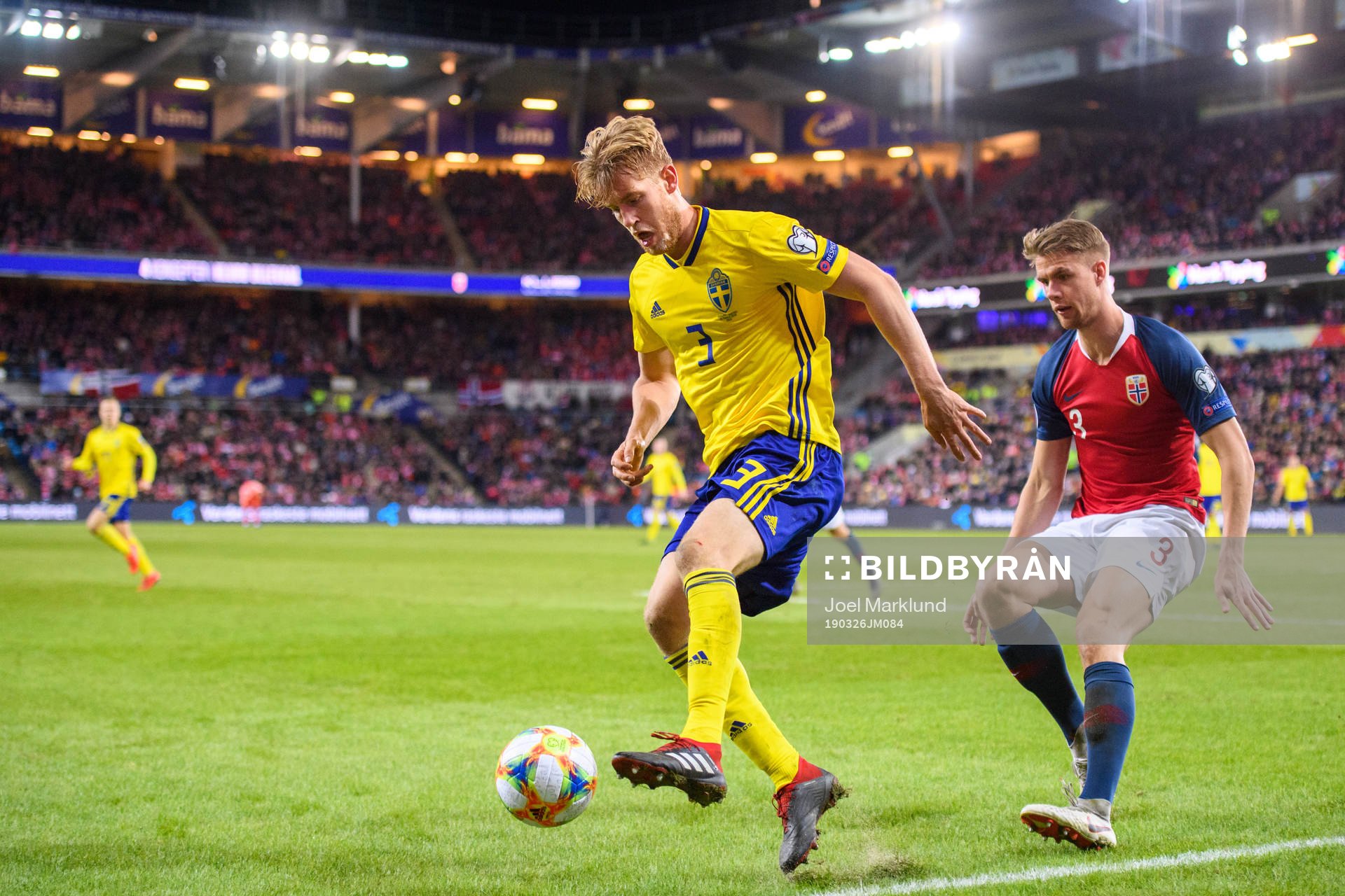 Filip Helander of Sweden and Kristoffer Ajer of Norway
