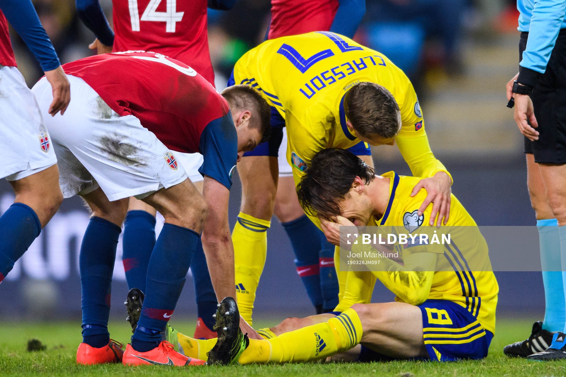 Albin Ekdal of Sweden in pain