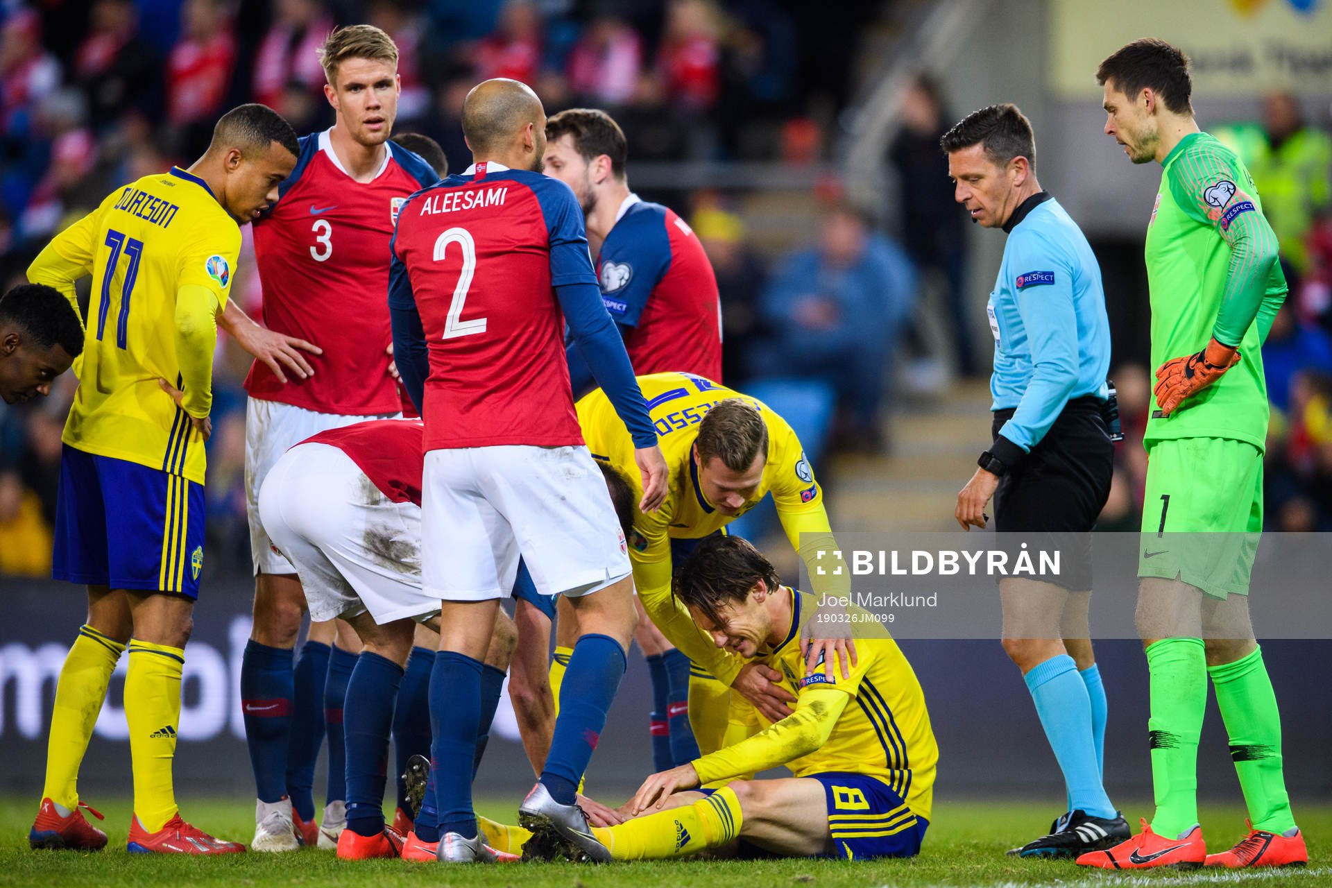 Albin Ekdal of Sweden in pain