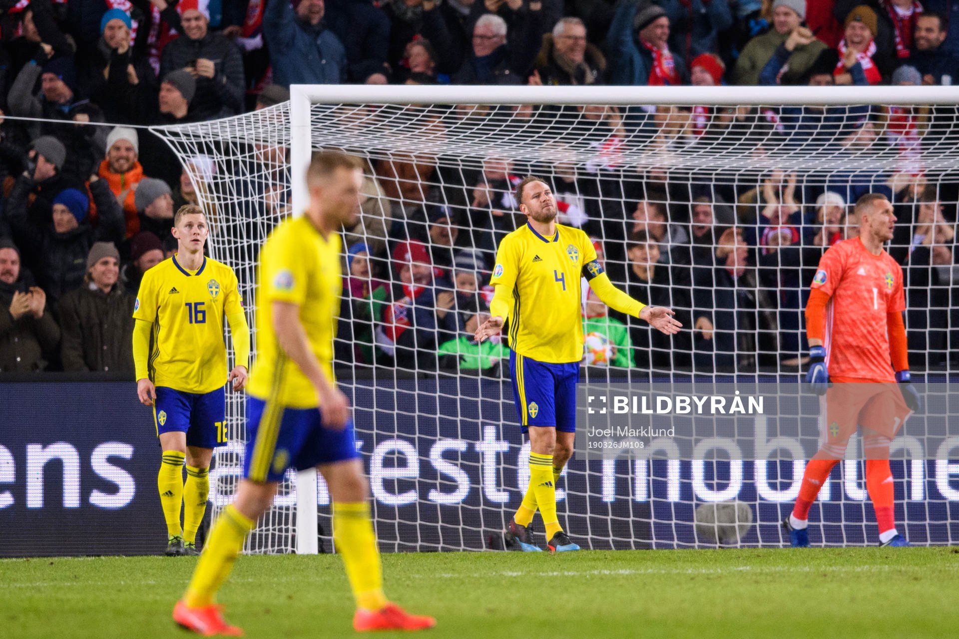 Emil Krafth, Andreas Granqvist and goalkeeper Robin Olsen