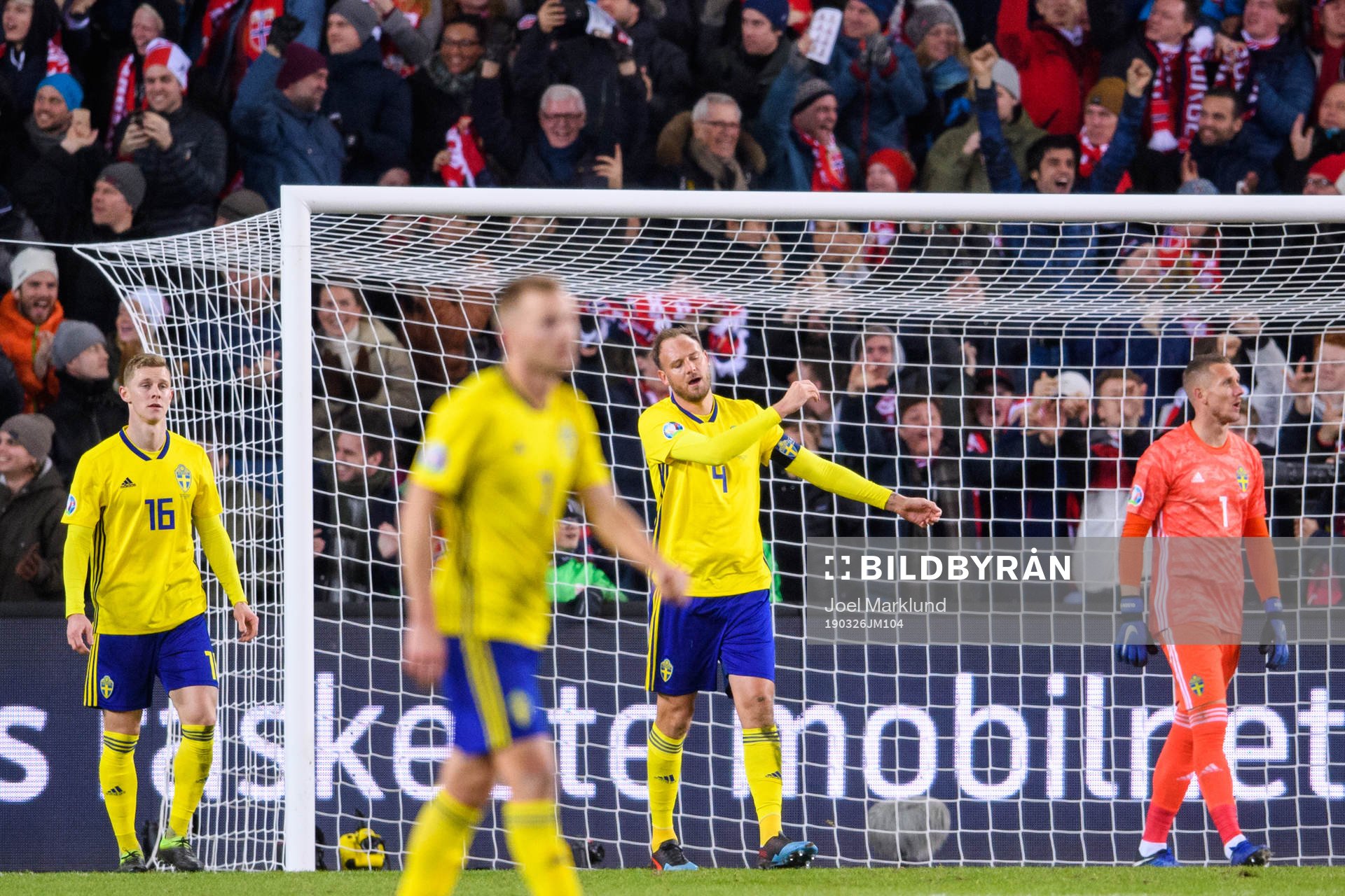 Emil Krafth, Andreas Granqvist and goalkeeper Robin Olsen