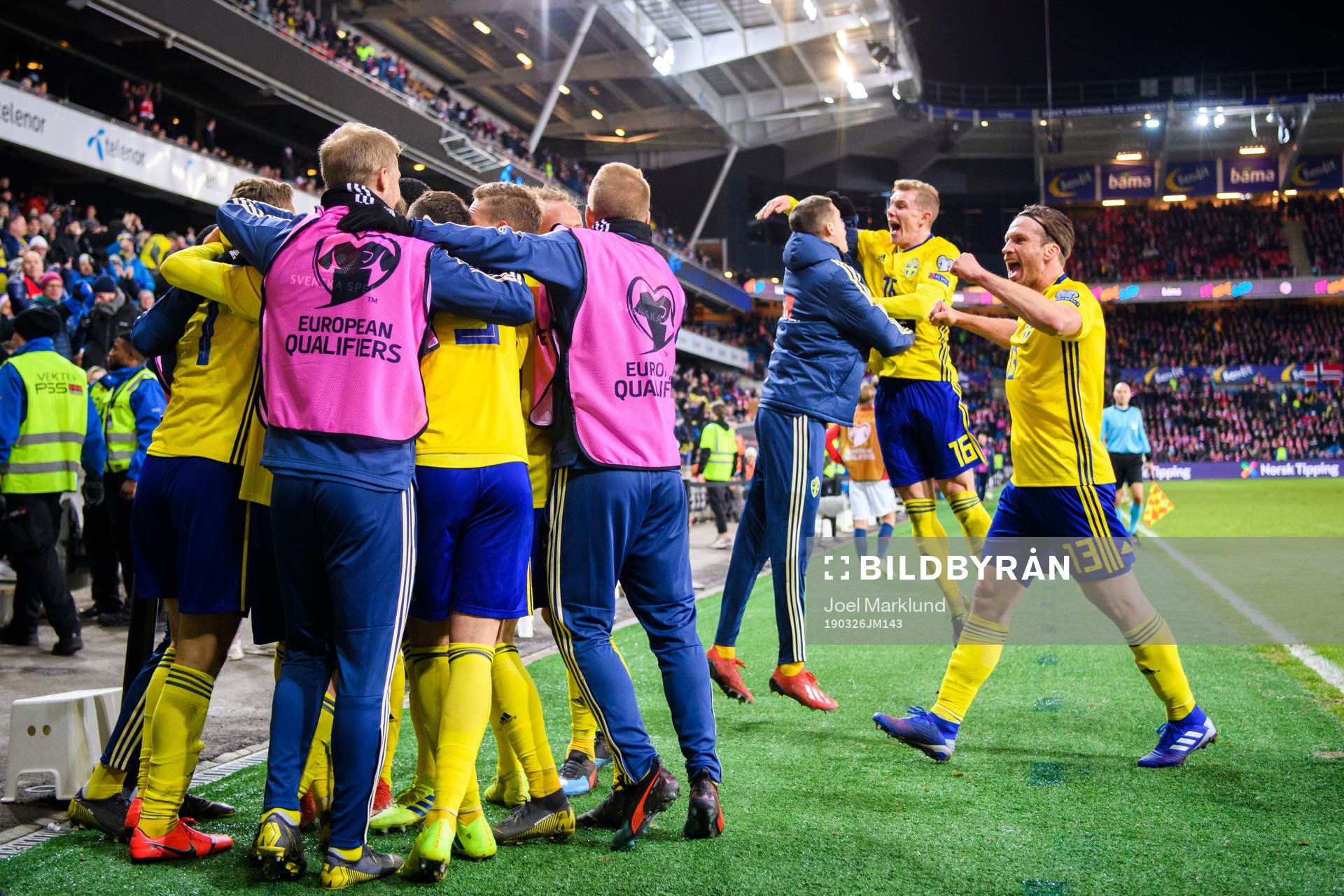 Robin Quaison of Sweden celebrates with teammates