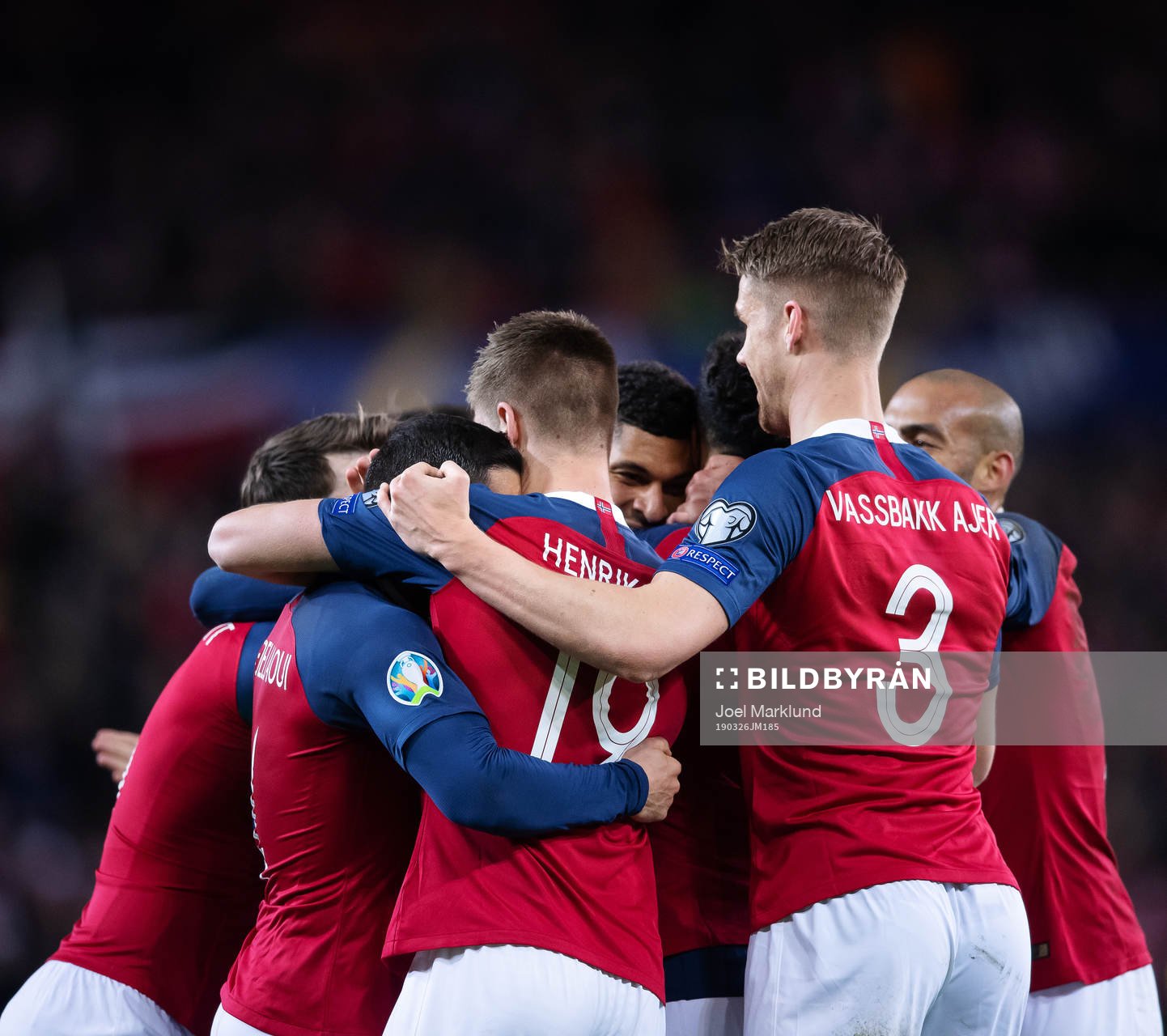 Bjørn Maars Johnsen of Norway celebrates with teammates