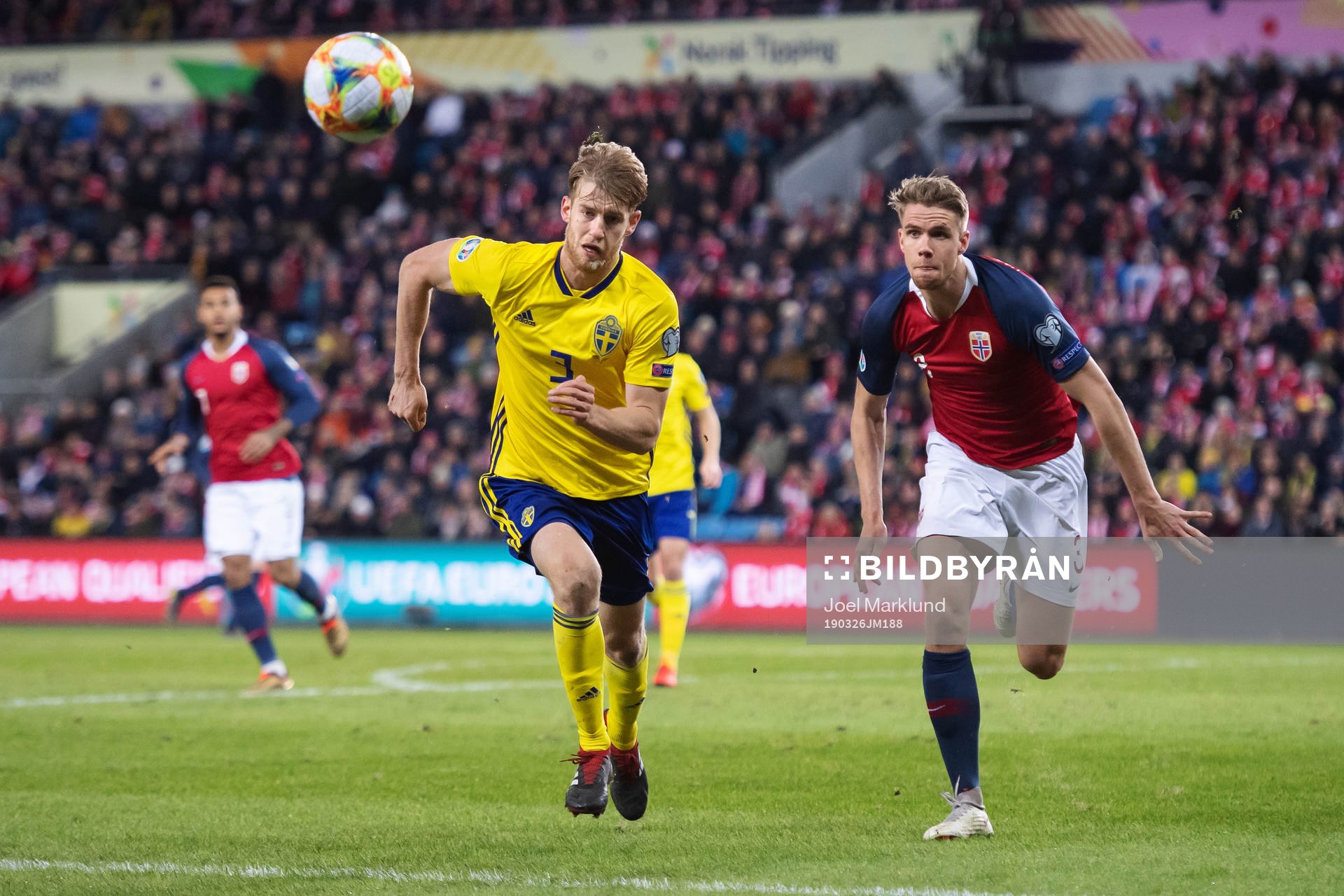 Filip Helander of Sweden and Kristoffer Ajer of Norway