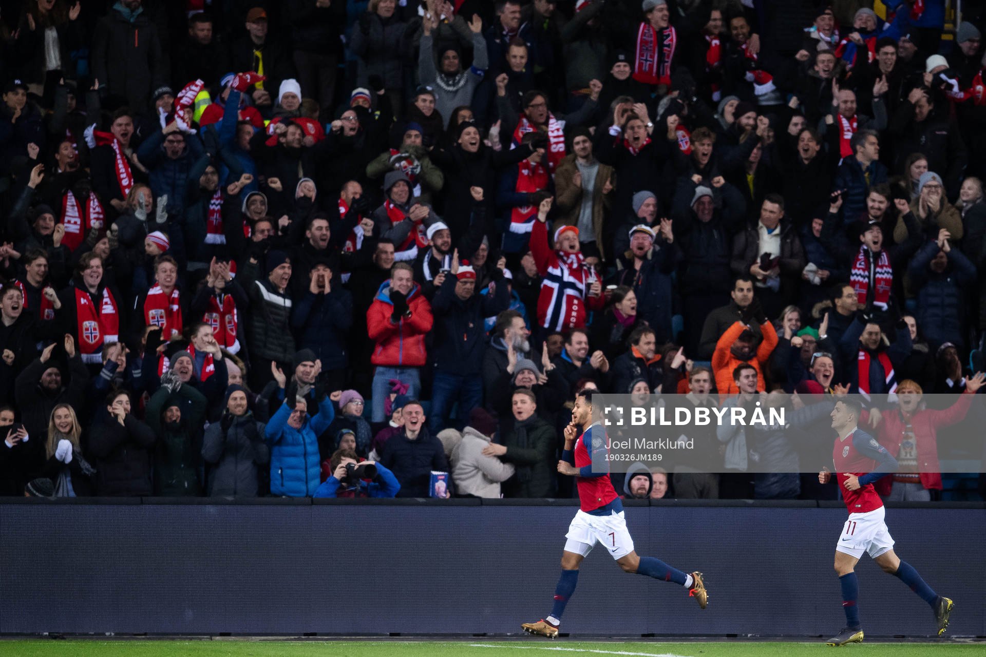 Joshua King and Mohamed Elyounoussi of Norway celebrate