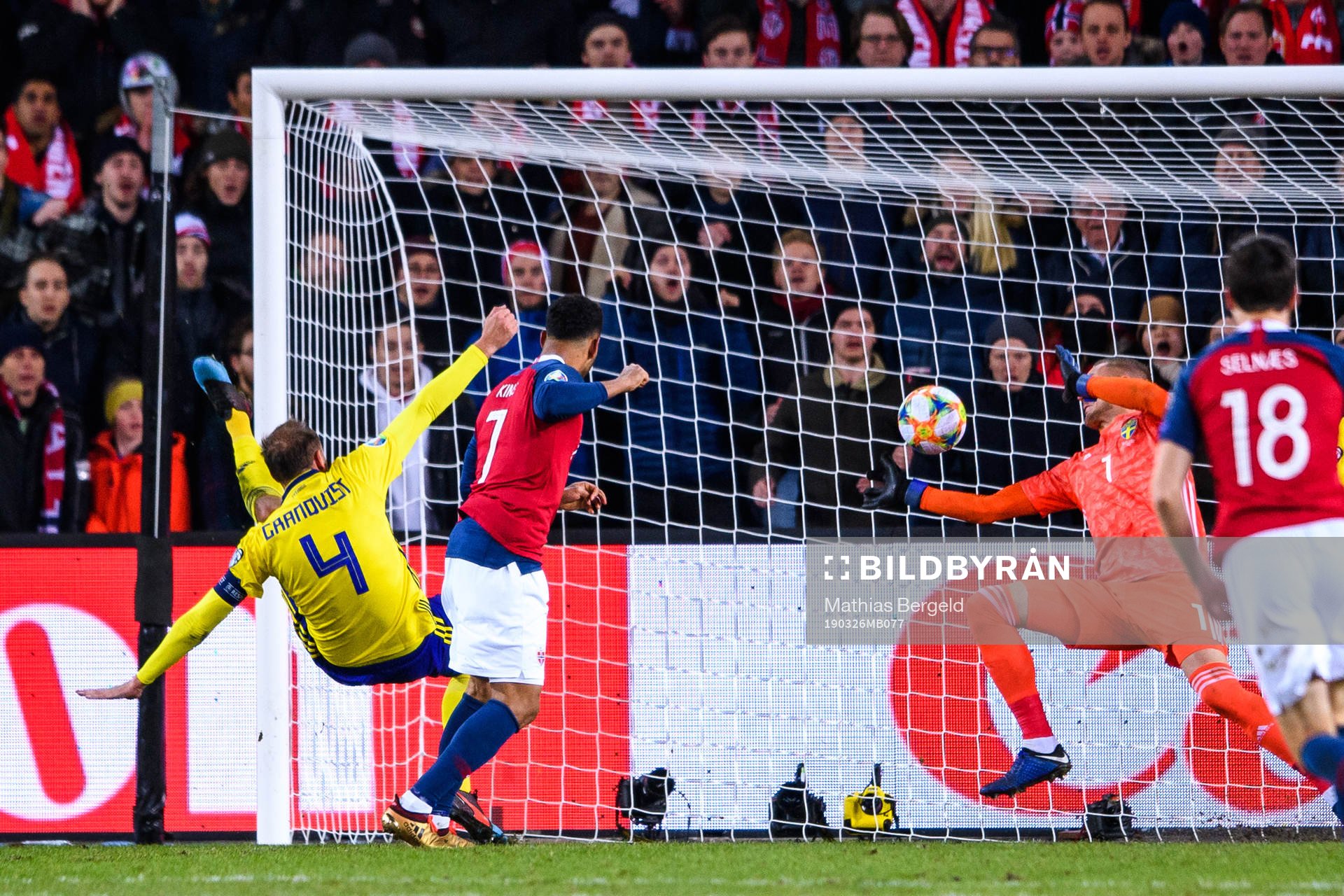 Joshua King of Norway scores the 2-0 goal behind Andreas