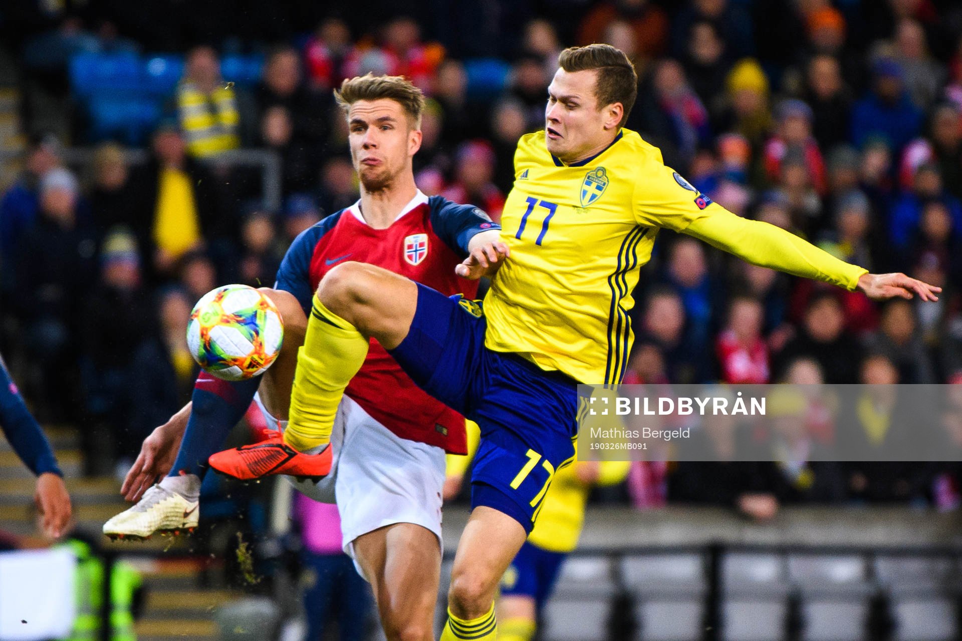 Kristoffer Ajer of Norway and Viktor Claesson of Sweden