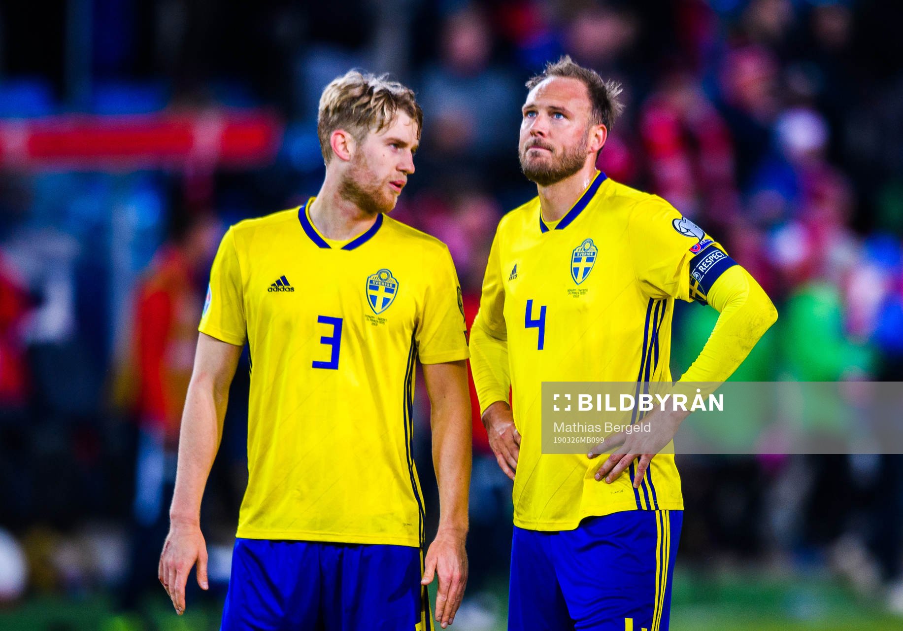 Filip Helander and Andreas Granqvist of Sweden looks