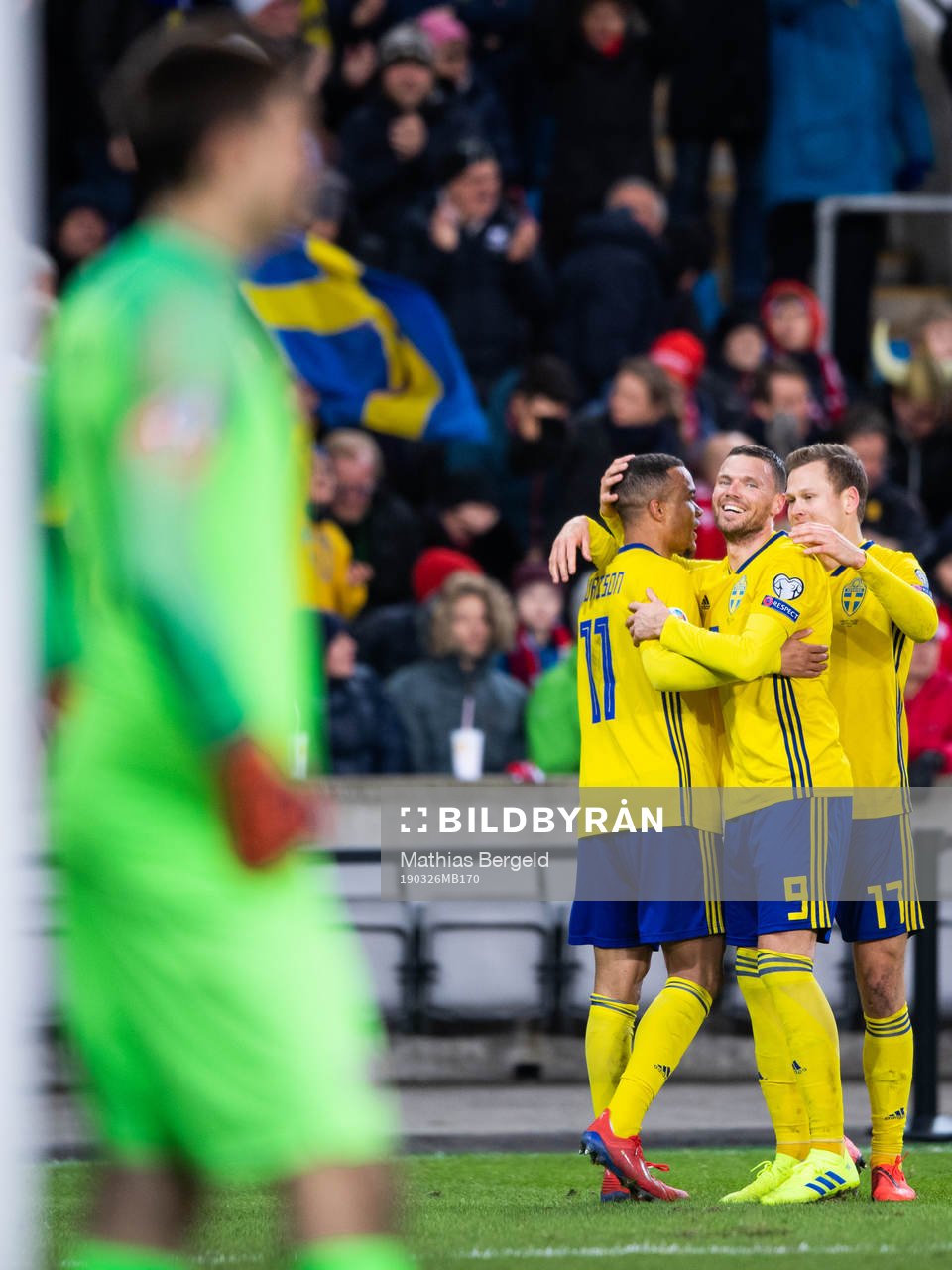 Robin Quaison, Marcus Berg and Viktor Claesson of Sweden