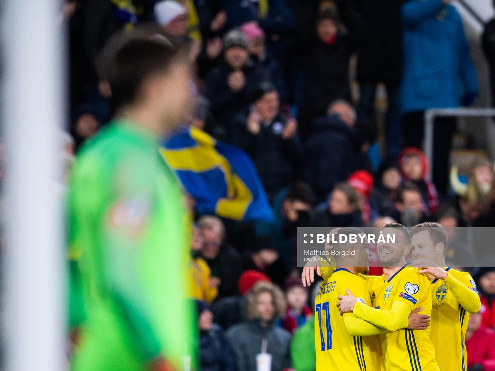 Robin Quaison, Marcus Berg and Viktor Claesson of Sweden