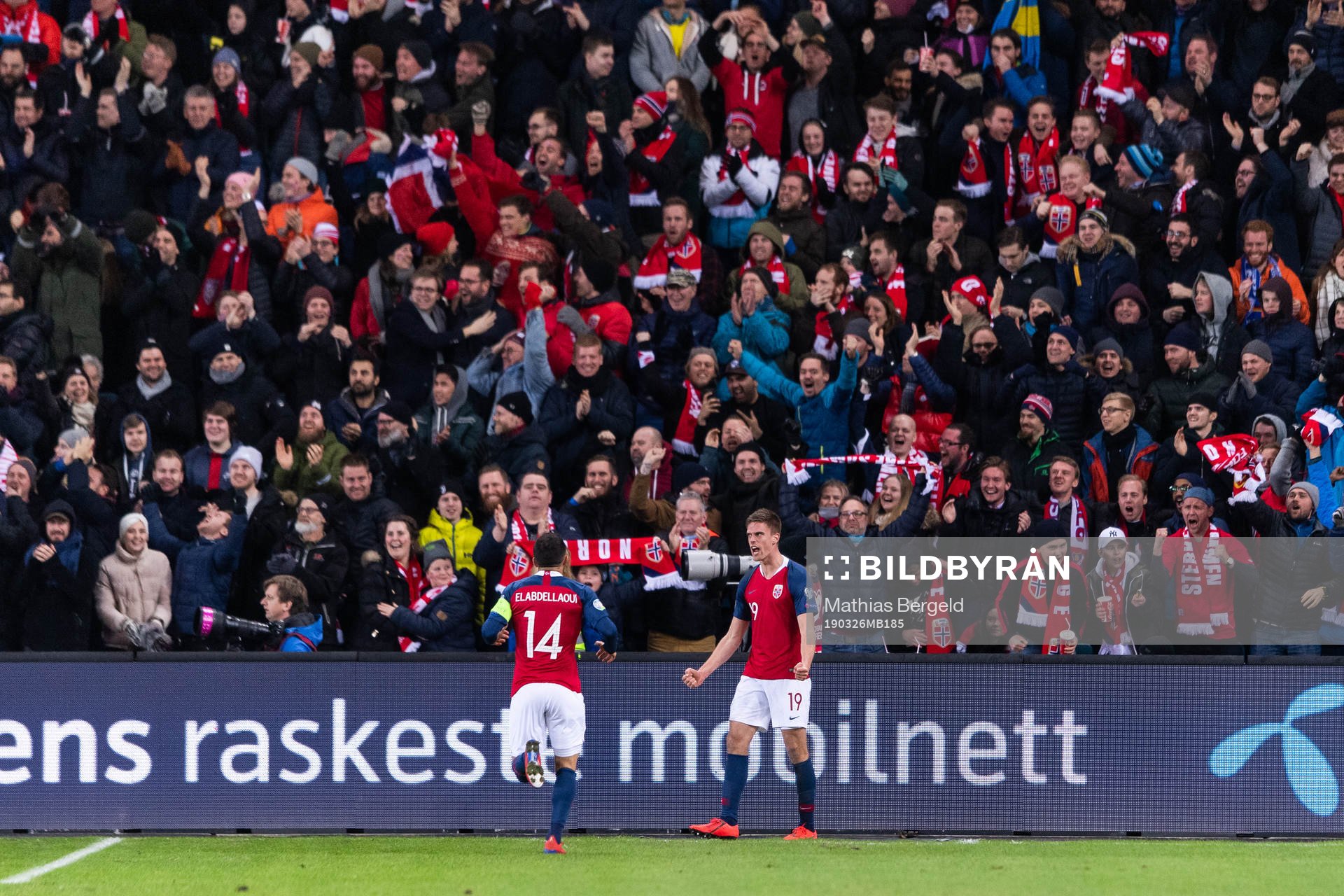 Omar Elabdellaoui and Markus Henriksen of Norway celebrate