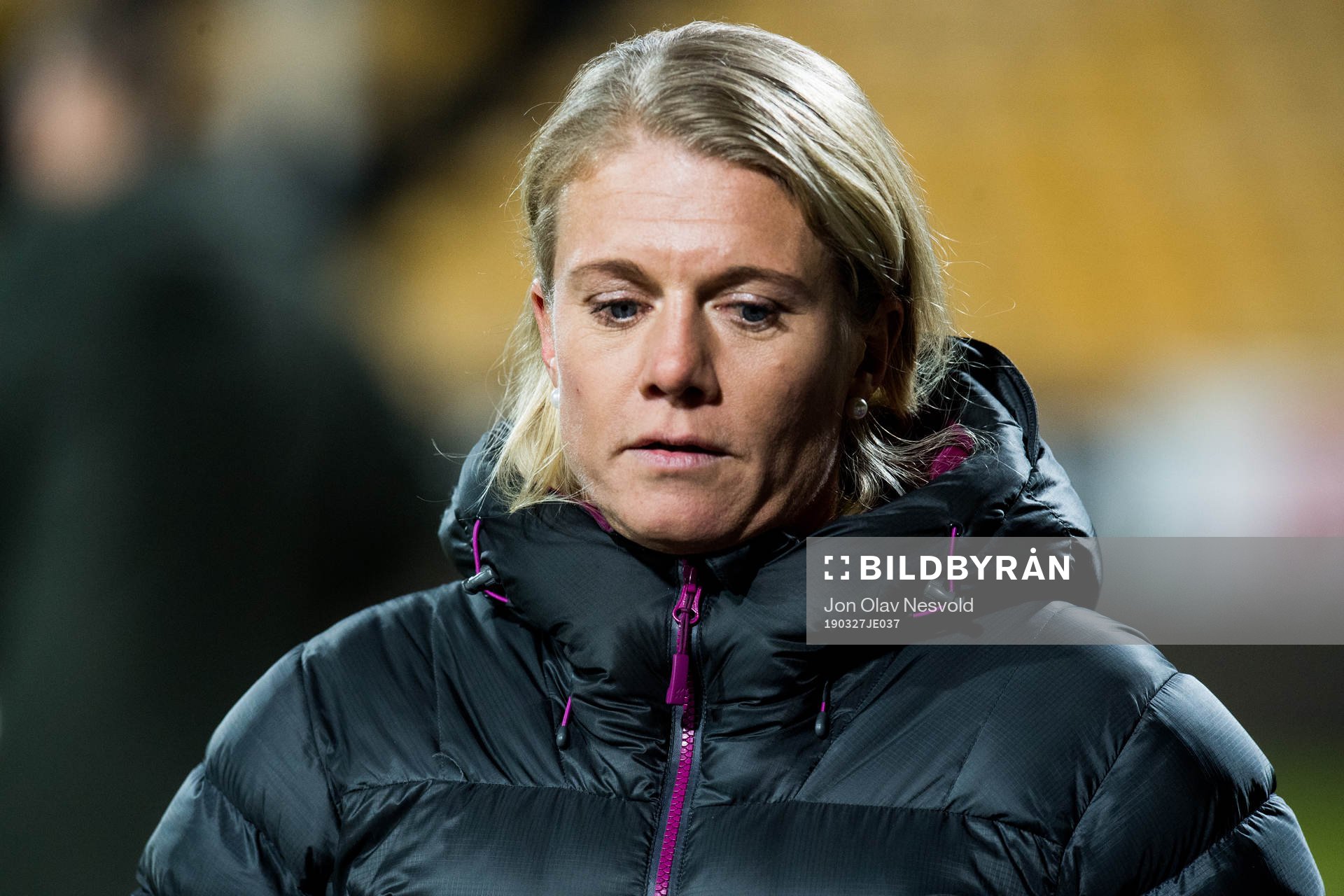 Former football player Solveig Gulbrandsen after the UEFA Women's Champions League quarterfinal match between LSK Kvinner and Barcelona on March 27, 2019 in Lillestrøm.