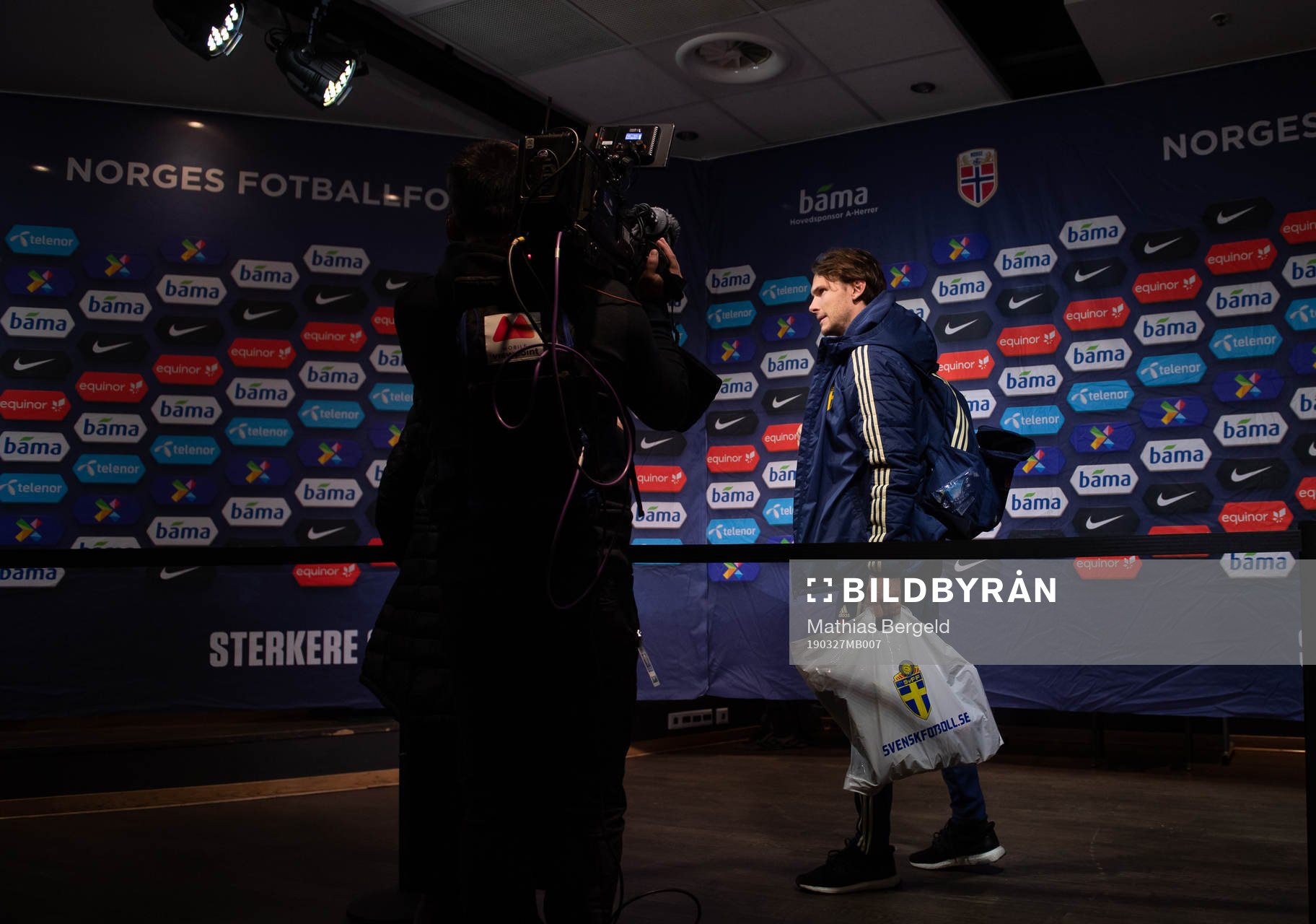 Albin Ekdal of Sweden talks to the media