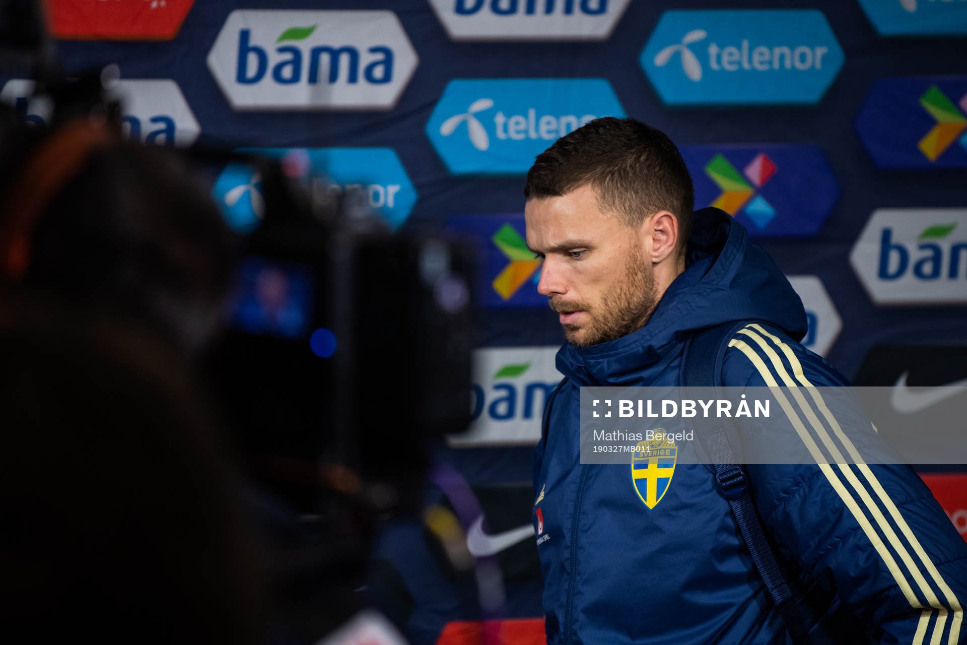 Marcus Berg in the mixed zone after the UEFA Euro qualifier football match between Norway and Sweden on March 26, 2019 in Oslo.