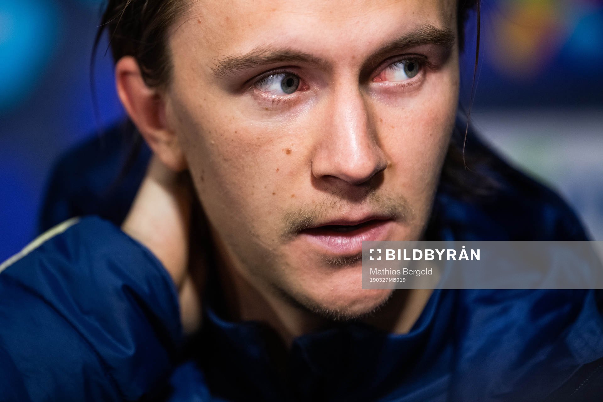 Kristoffer Olsson of Sweden talks to the media