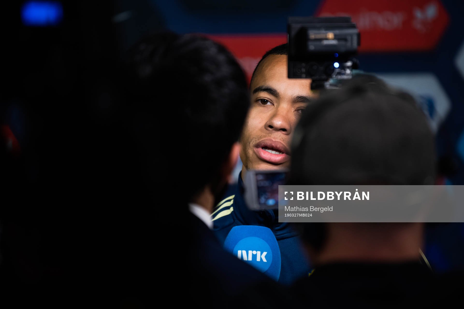 Robin Quaison of Sweden talks to the media