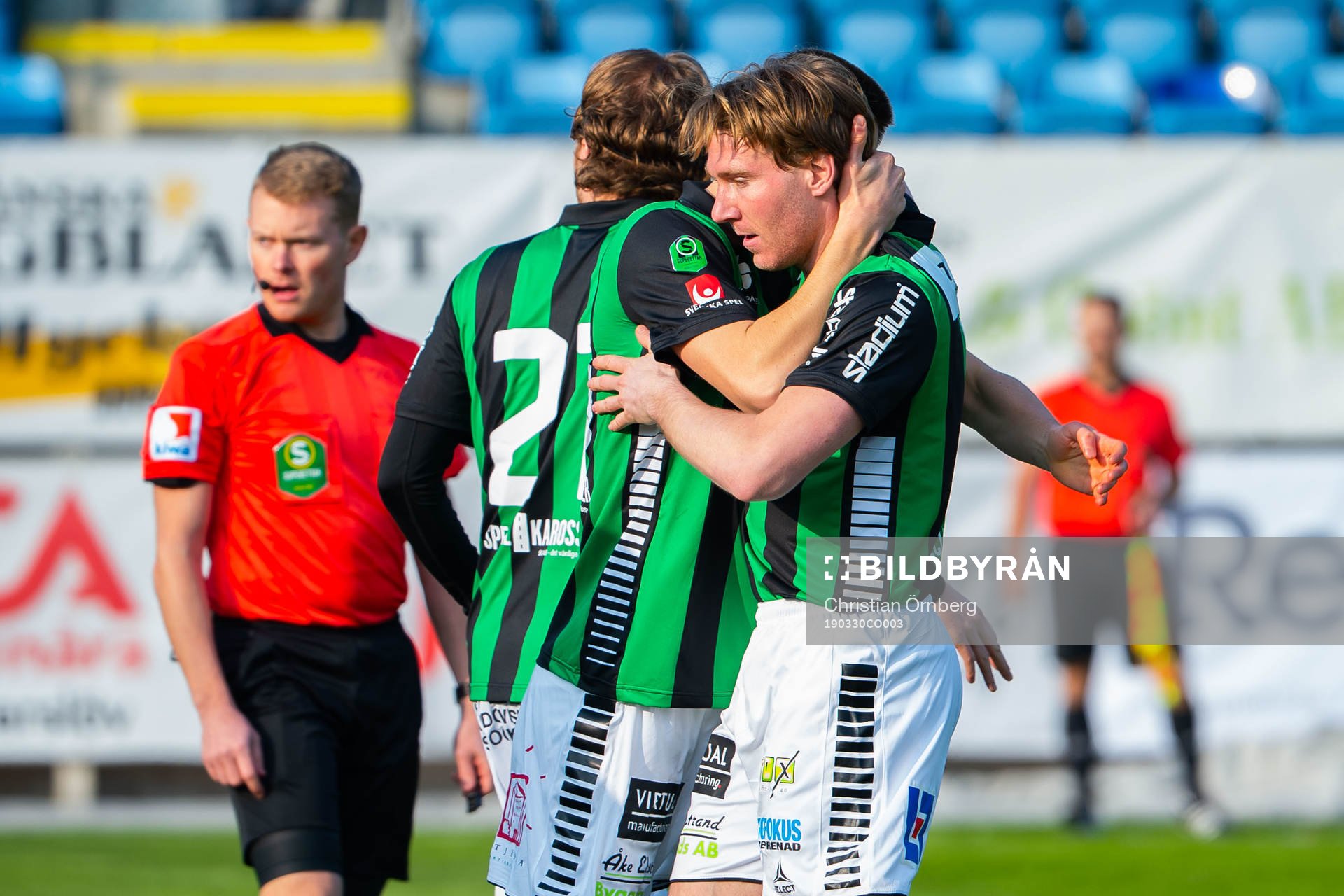 GAIS spelare jublar efter 0-1 under fotbollsmatchen i Superettan mellan Trelleborg och Gais den 30 mars 2019 i Trelleborg.