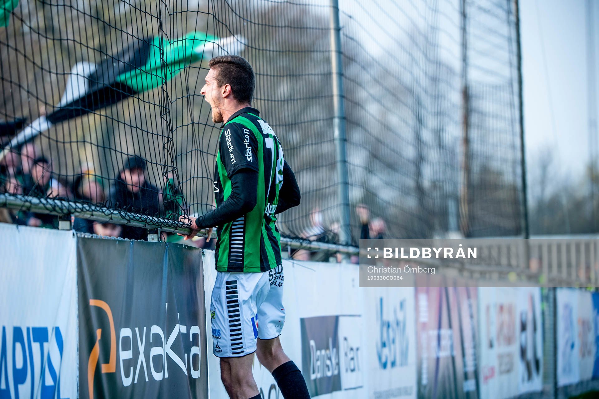GAIS Nikola Asceric jublar efter 2-2 under fotbollsmatchen i Superettan mellan Trelleborg och Gais den 30 mars 2019 i Trelleborg.