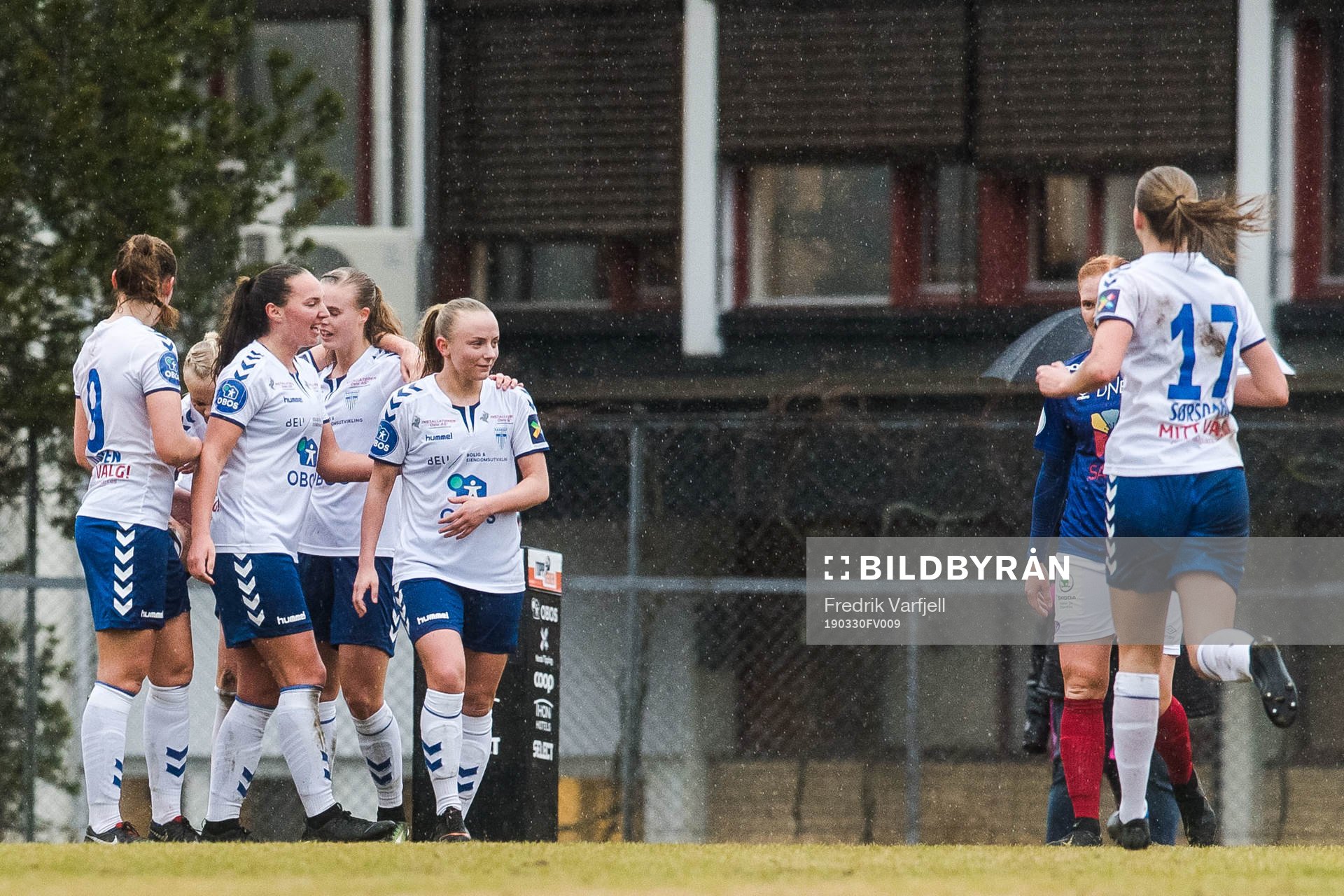 Nora Eide Lie of Kolbotn celebrates with teammates after 1-0 during the Toppserien match between Kolbotn and Vålerenga on March 30, 2019 in Oslo.