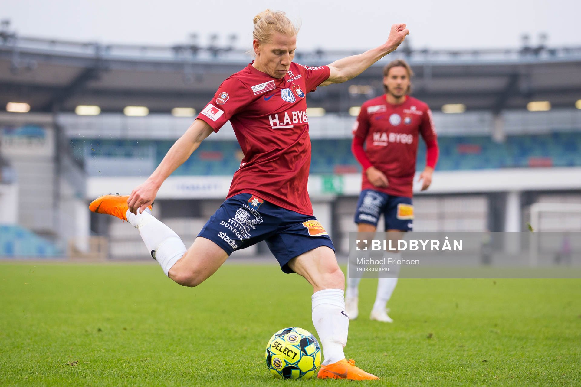 Örgrytes Gustav Ludwigson under fotbollsmatchen i Superettan mellan Örgryte och Norrby den 30 mars 2019 i Göteborg.