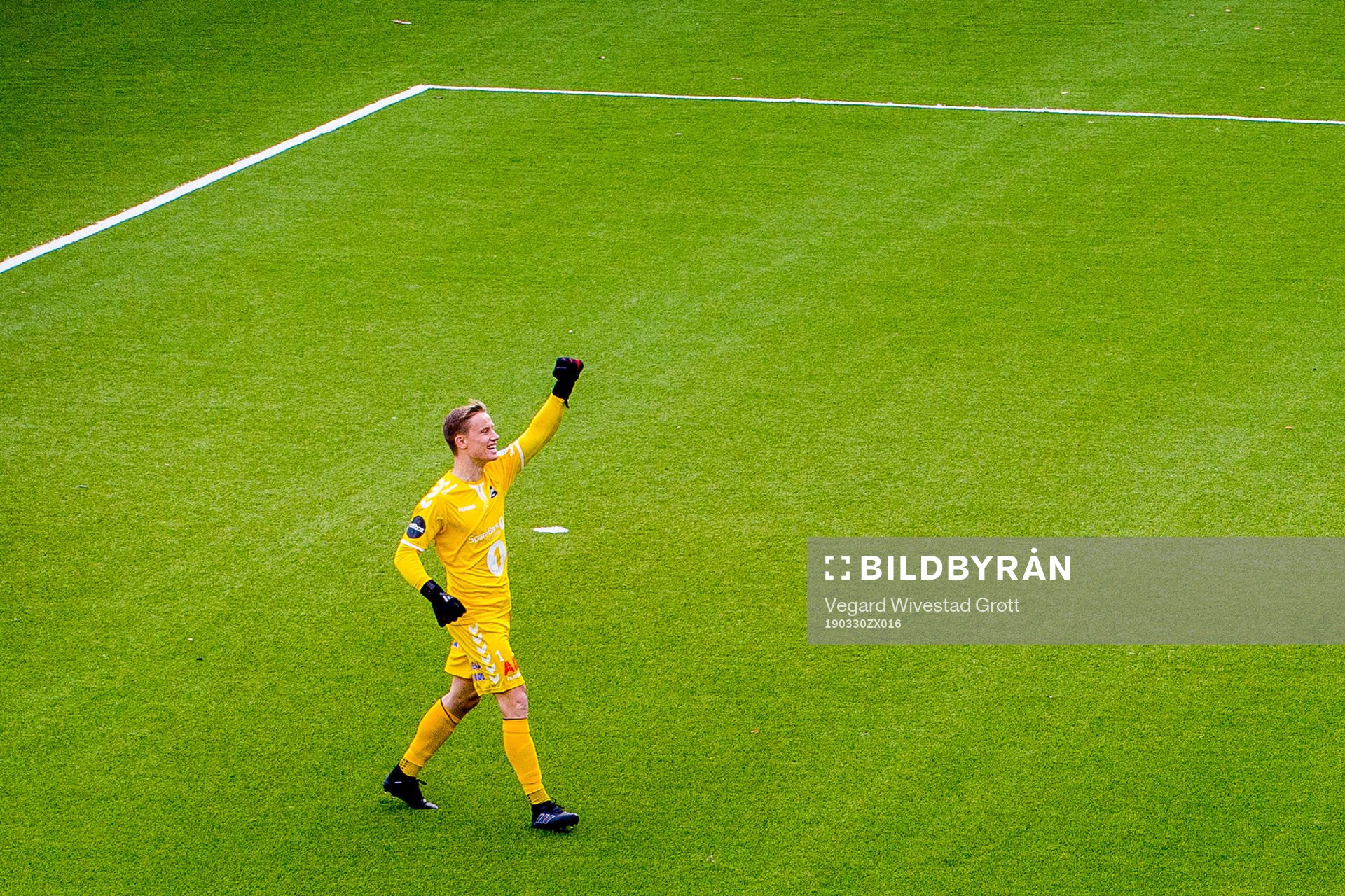 Goalkeeper Sondre Rossbach of Odd celebrates the 2-1 goal
