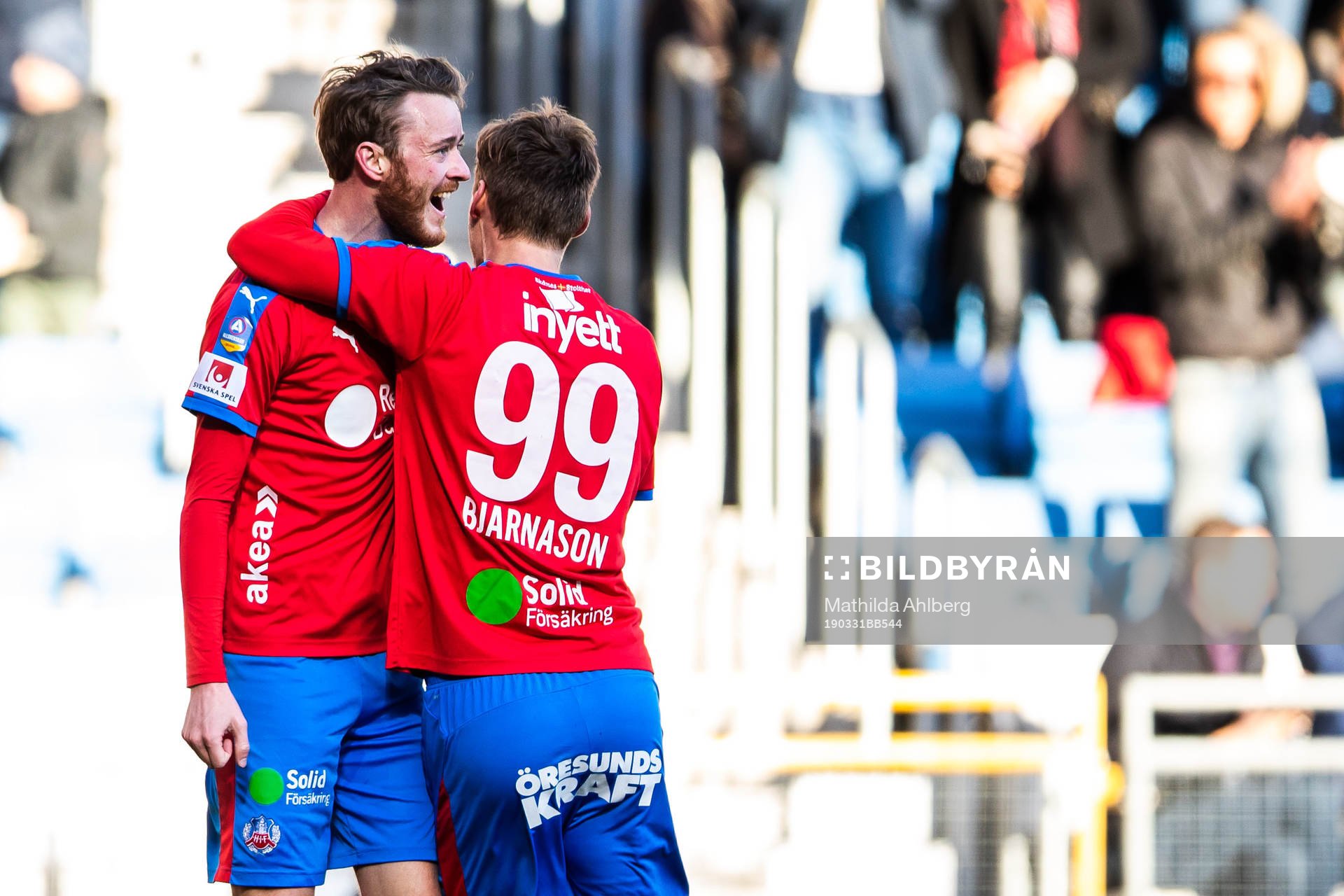 Helsingborgs Rasmus Jönsson och Andri Bjarnason jublar