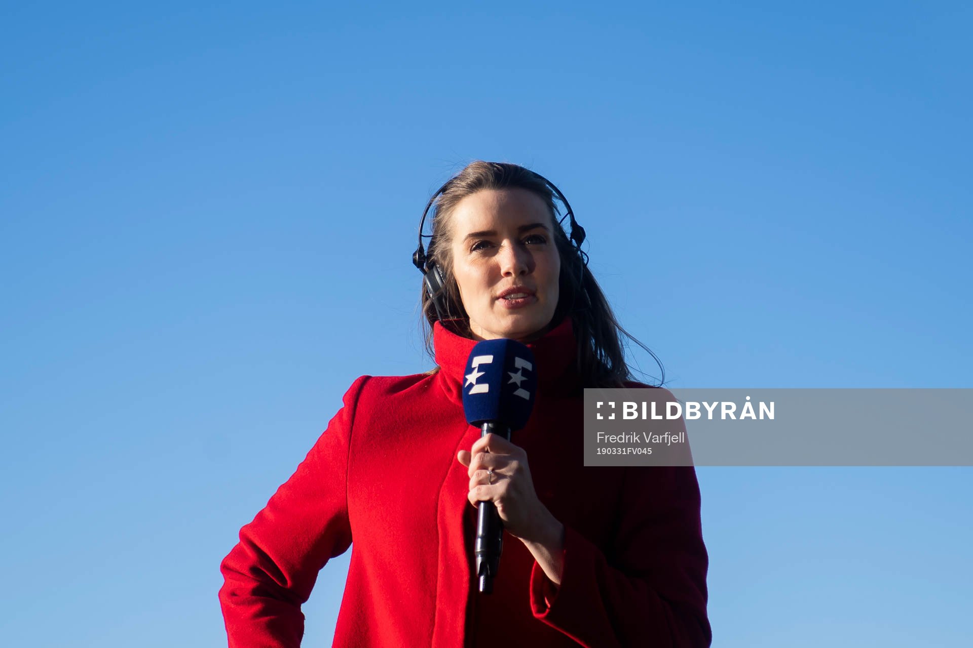 Susanne Furøy Wergeland, host of Eurosport, ahead of the Eliteserien match between Sarpsborg 08 and Molde on March 31, 2019 in Sarpsborg. 