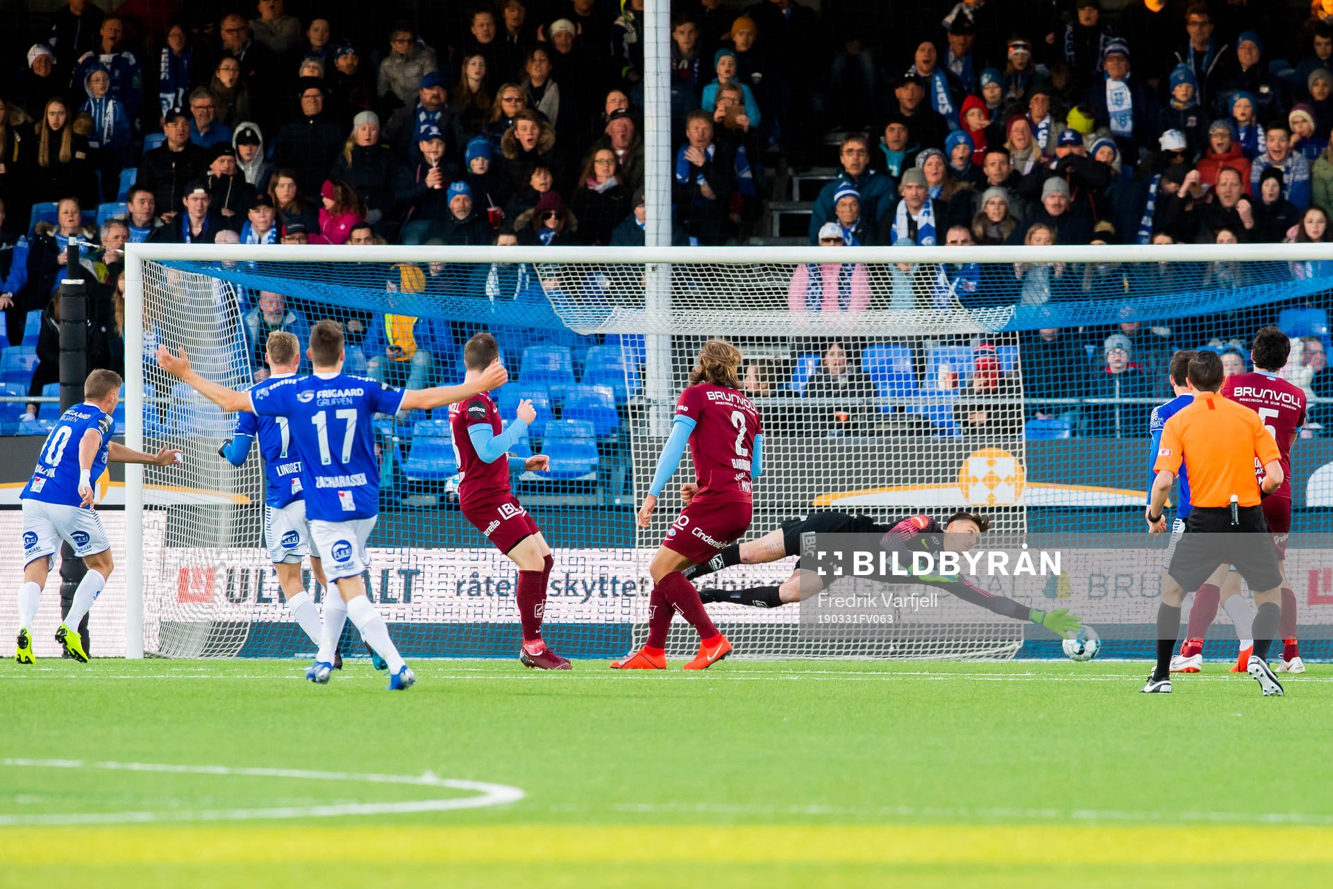 Jonathan Lindseth of Sarpsborg 08 scores 1-0 behind