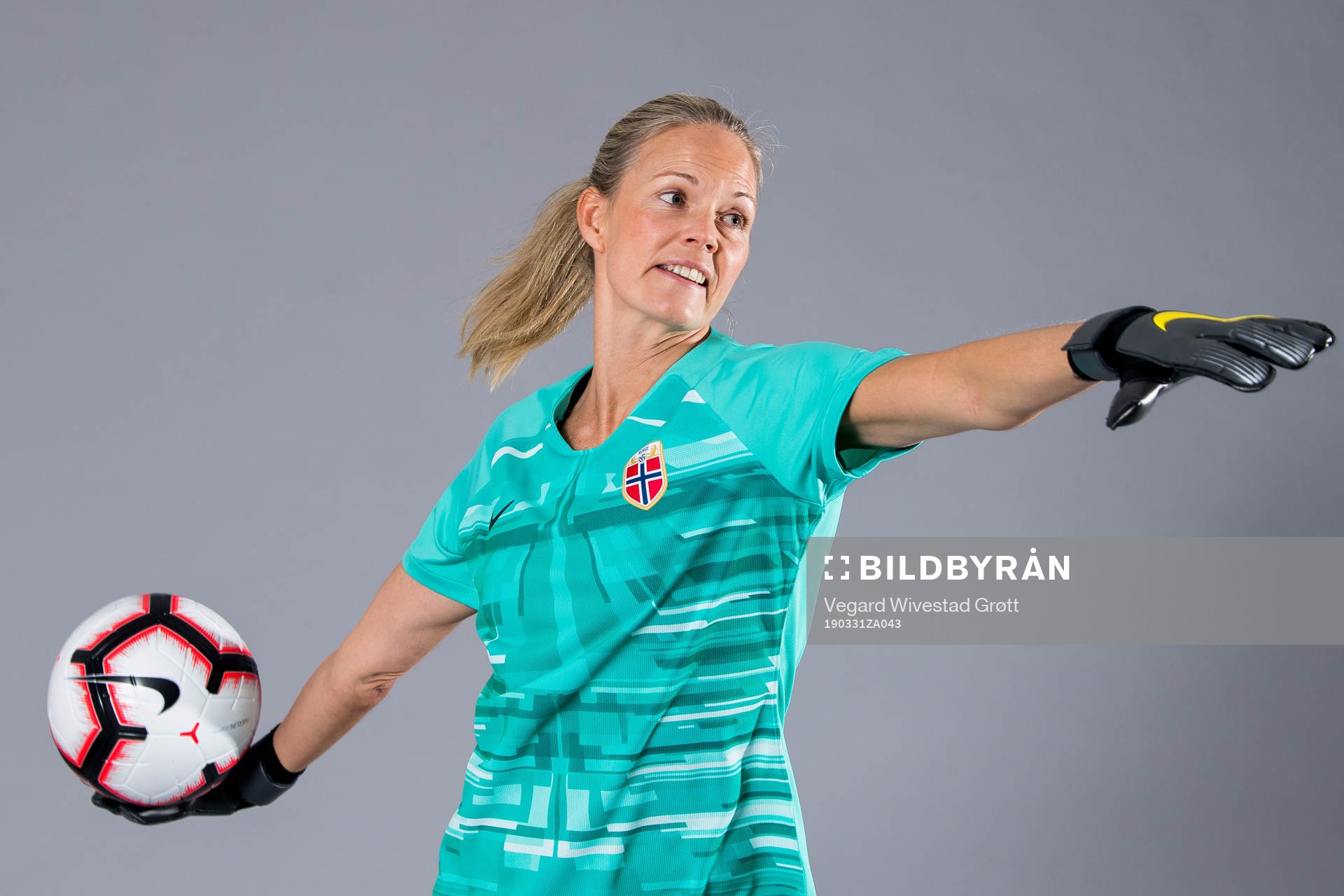 Goalkeeper Ingrid Hjelmseth of Norway poses for a portrait
