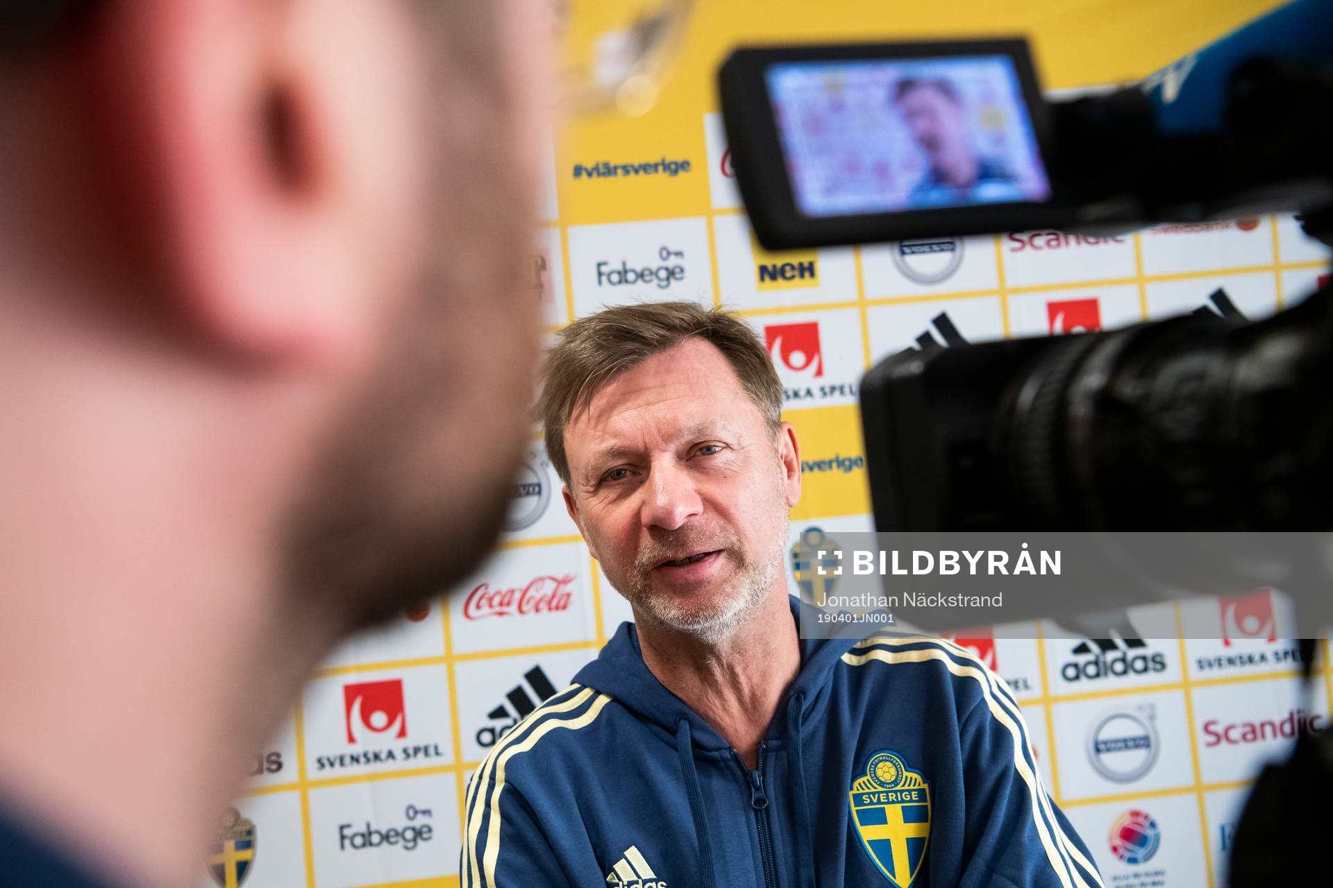 Sweden's head coach Peter Gerhardsson speaks to the media