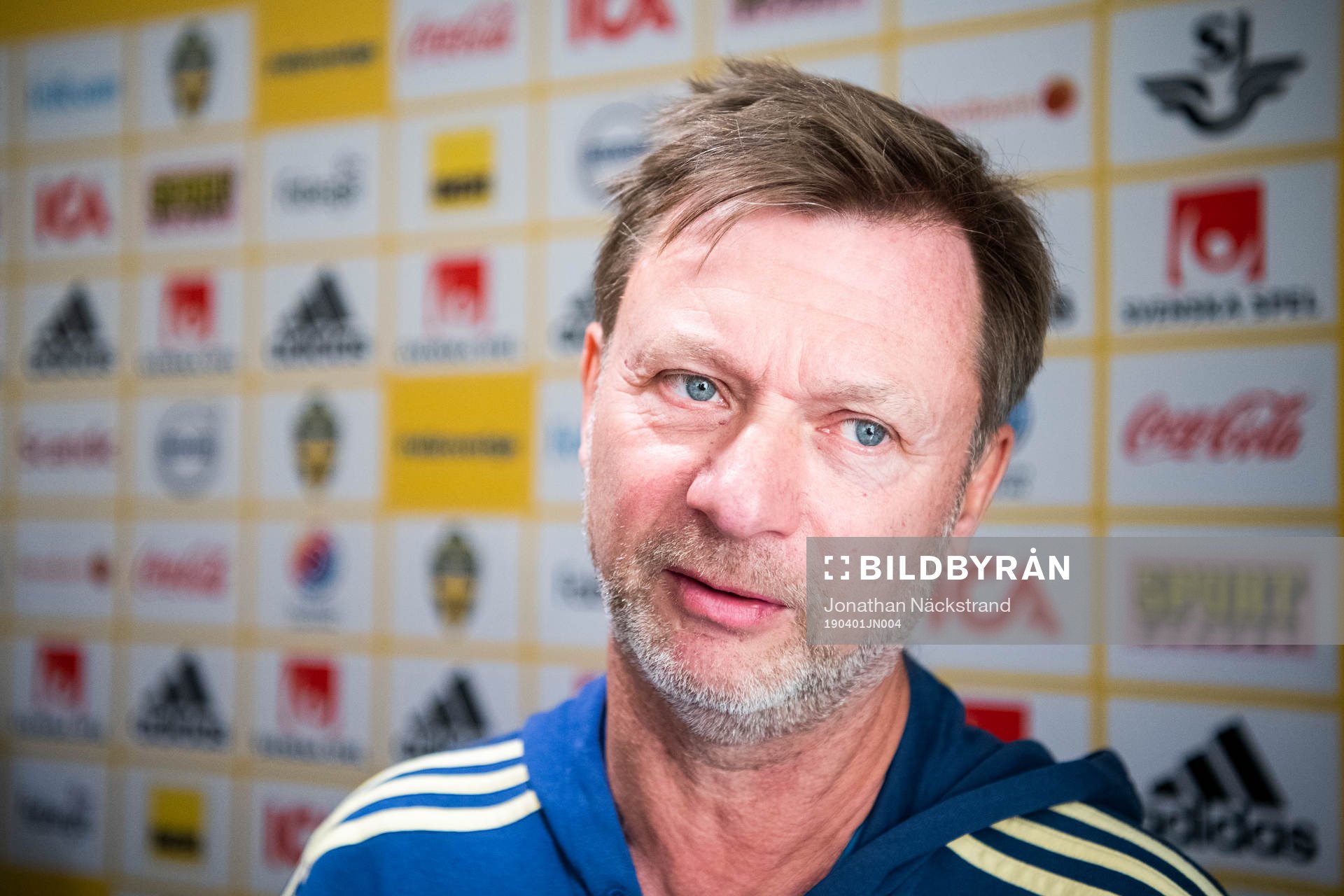 Sweden's head coach Peter Gerhardsson speaks to the media
